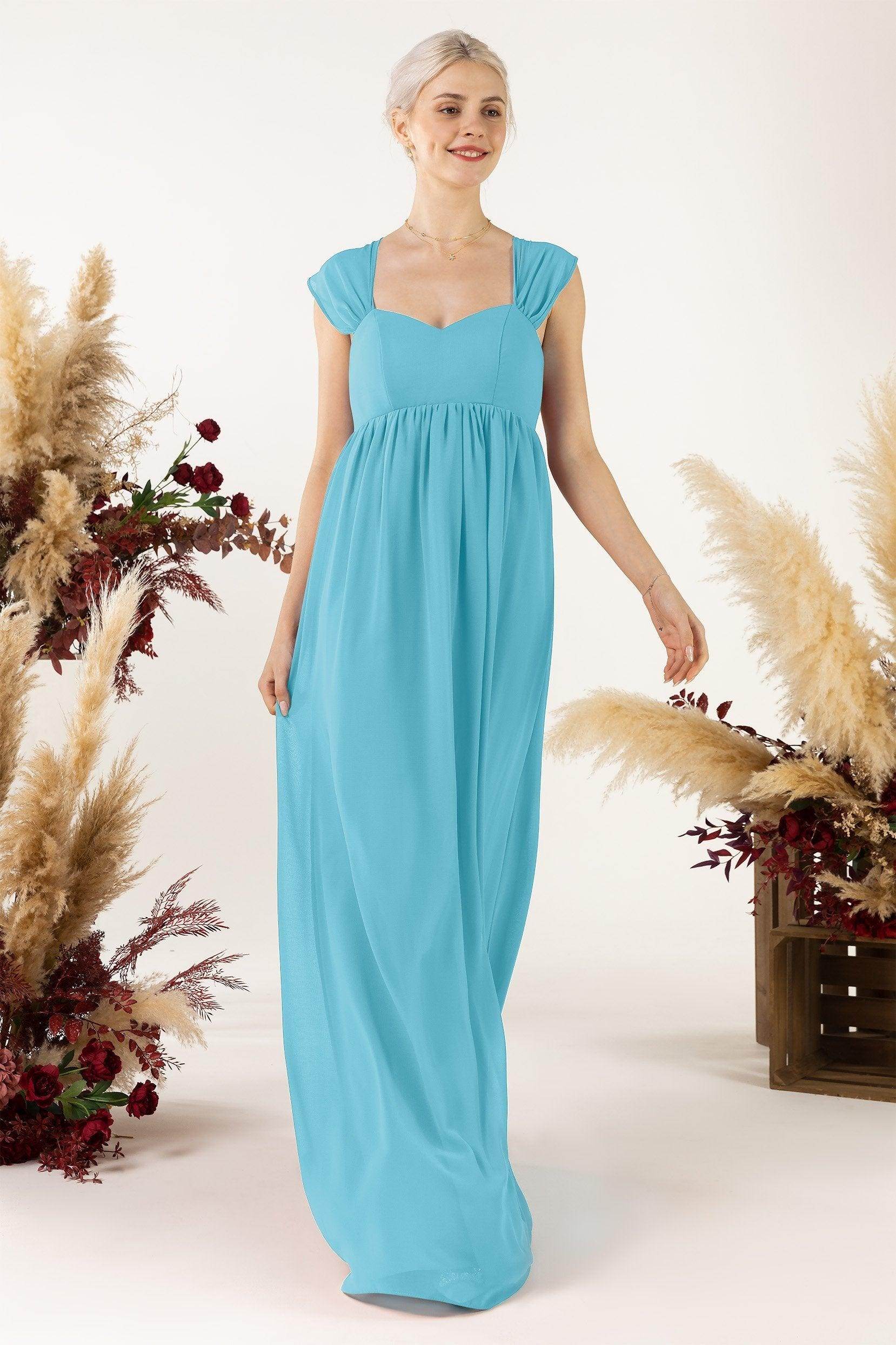 A-Line Sweep-Brush Train Chiffon Bridesmaid Dress CB0470 - COCOMELODY