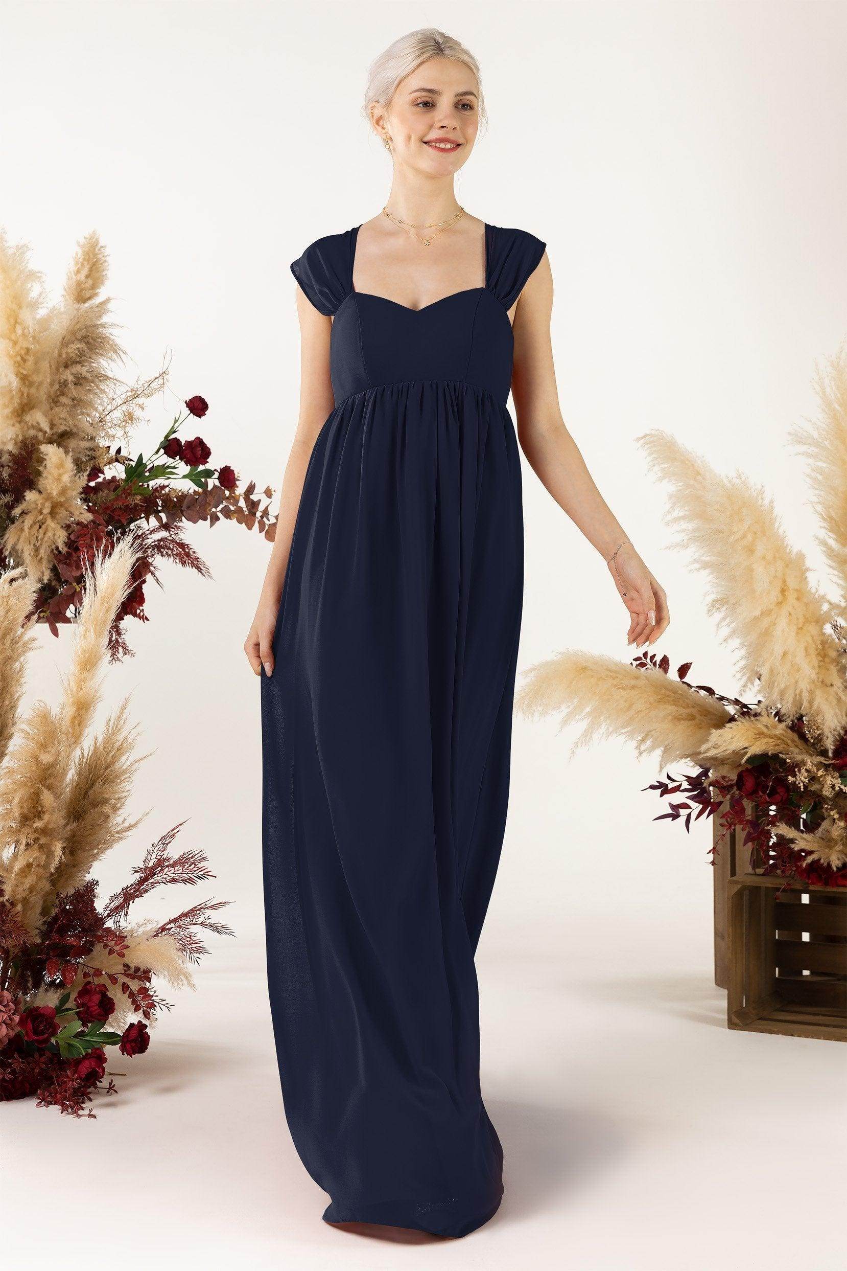 A-Line Sweep-Brush Train Chiffon Bridesmaid Dress CB0470 - COCOMELODY