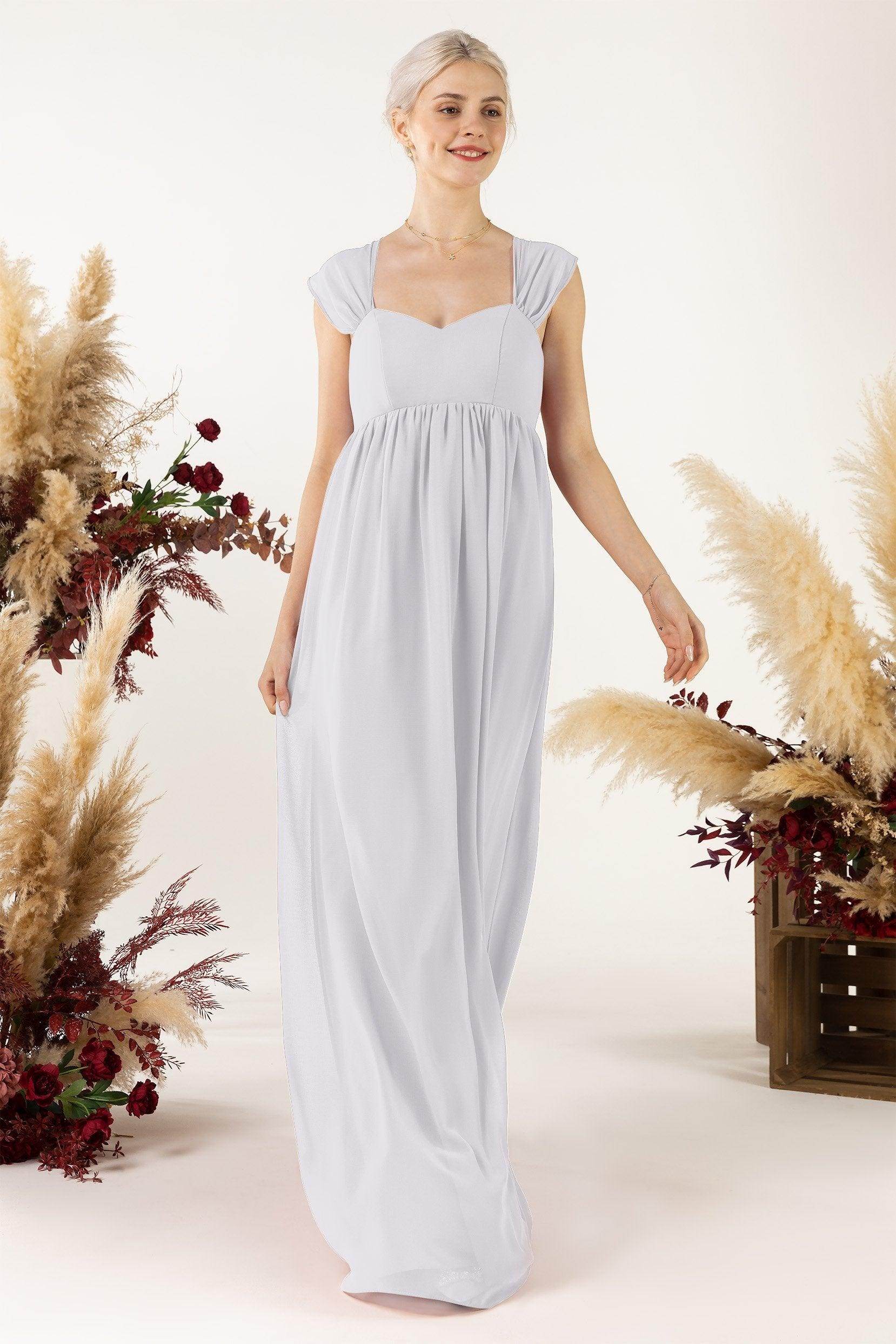 A-Line Sweep-Brush Train Chiffon Bridesmaid Dress CB0470 - COCOMELODY