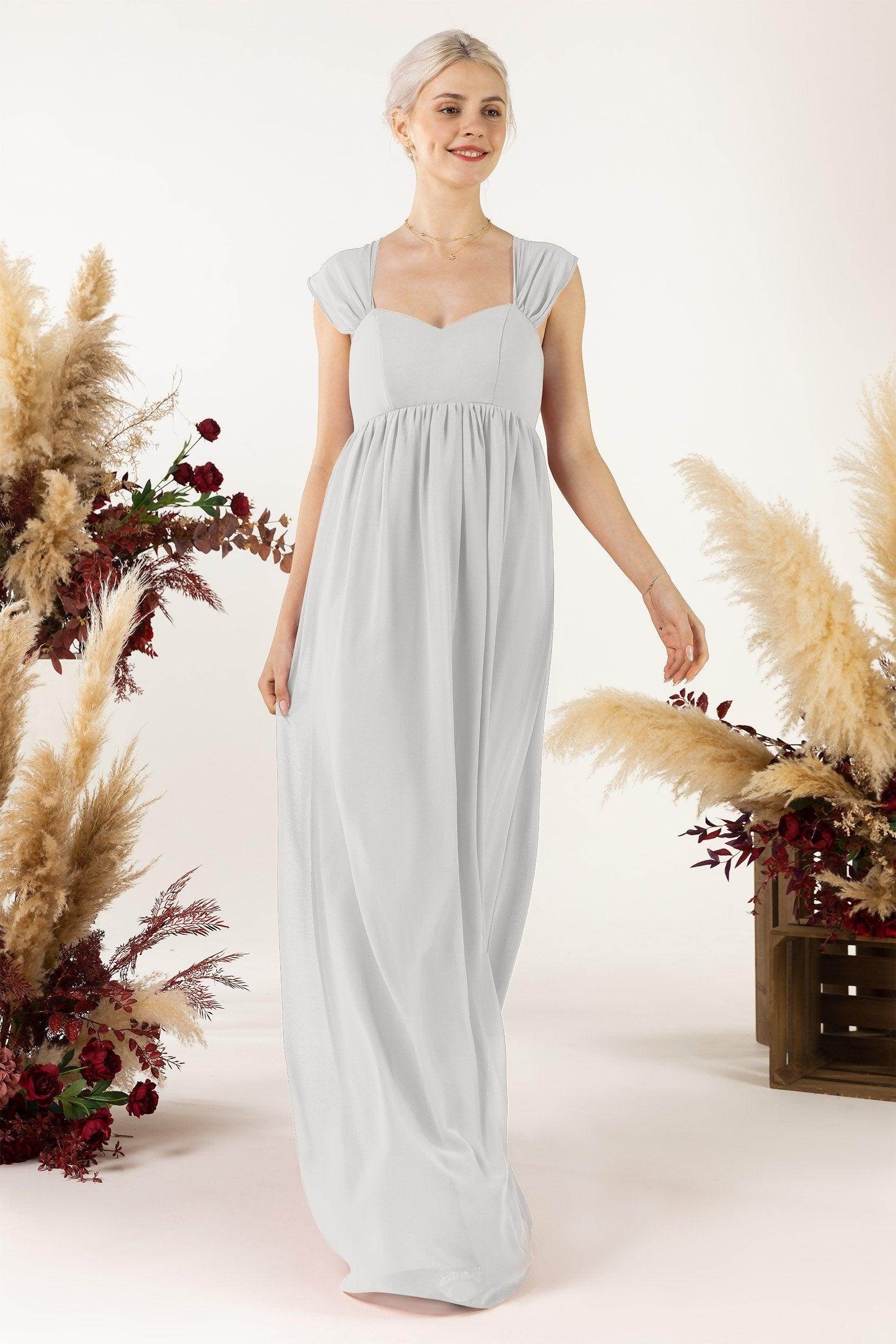 A-Line Sweep-Brush Train Chiffon Bridesmaid Dress CB0470 - COCOMELODY