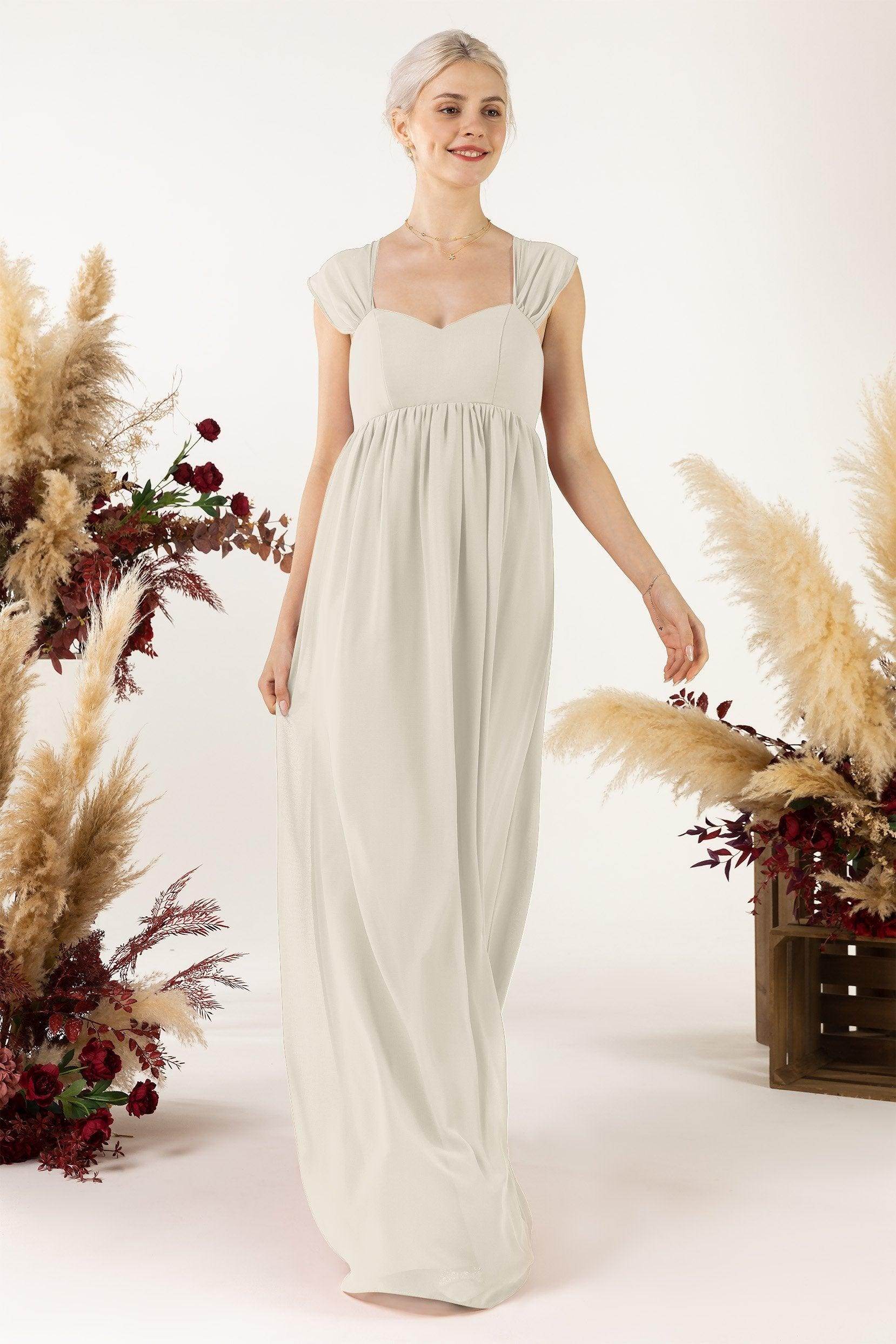 A-Line Sweep-Brush Train Chiffon Bridesmaid Dress CB0470 - COCOMELODY