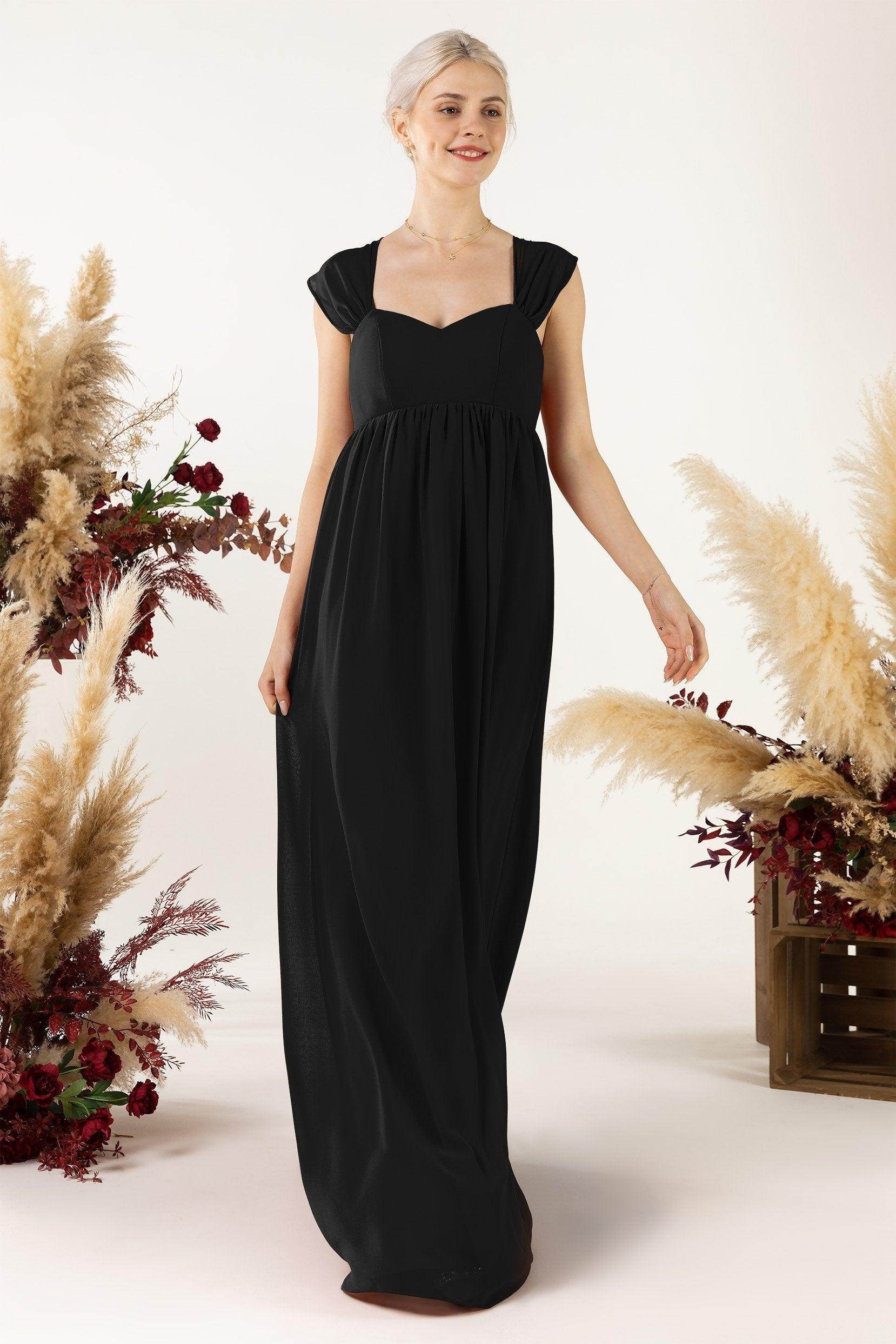 A-Line Sweep-Brush Train Chiffon Bridesmaid Dress CB0470 - COCOMELODY
