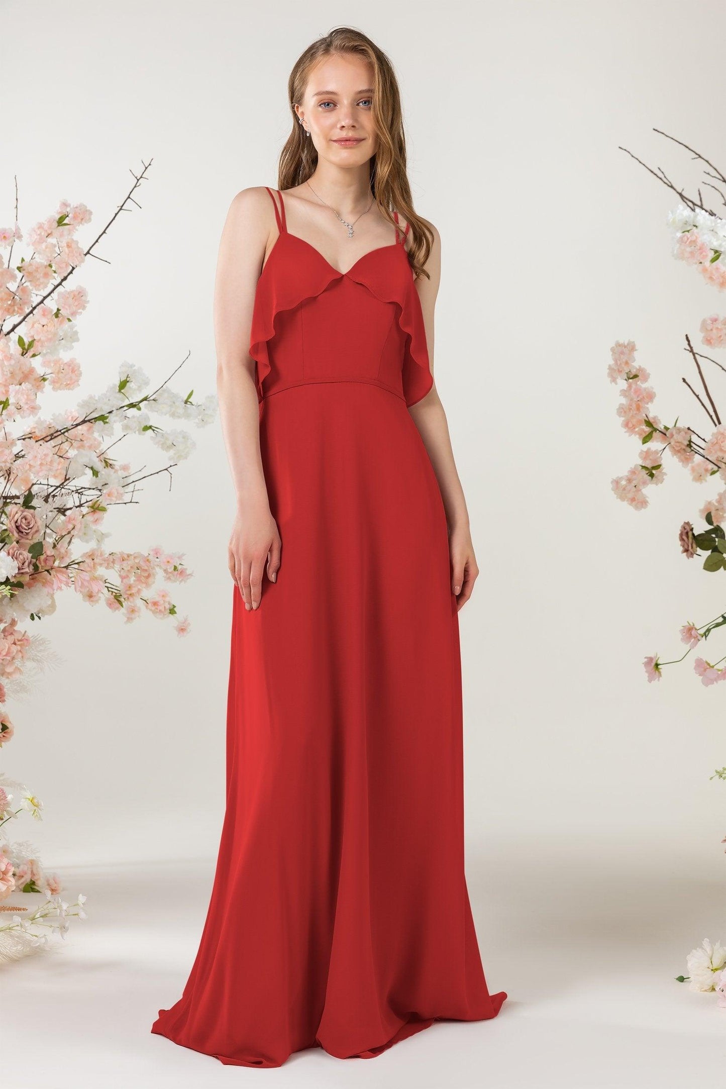 Sheath Sweep-Brush Train Chiffon Bridesmaid Dress CB0472 - COCOMELODY