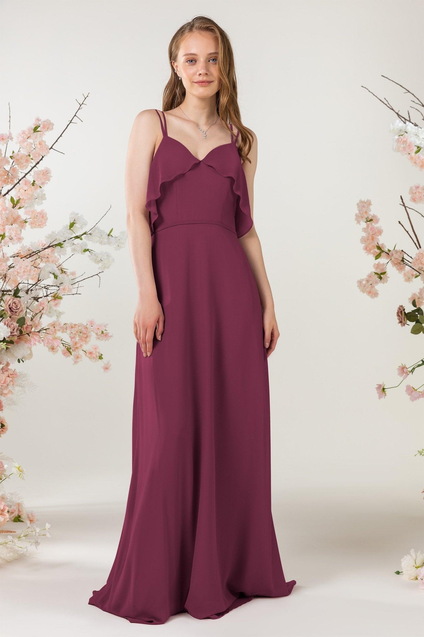 Sheath Sweep-Brush Train Chiffon Bridesmaid Dress CB0472 - COCOMELODY