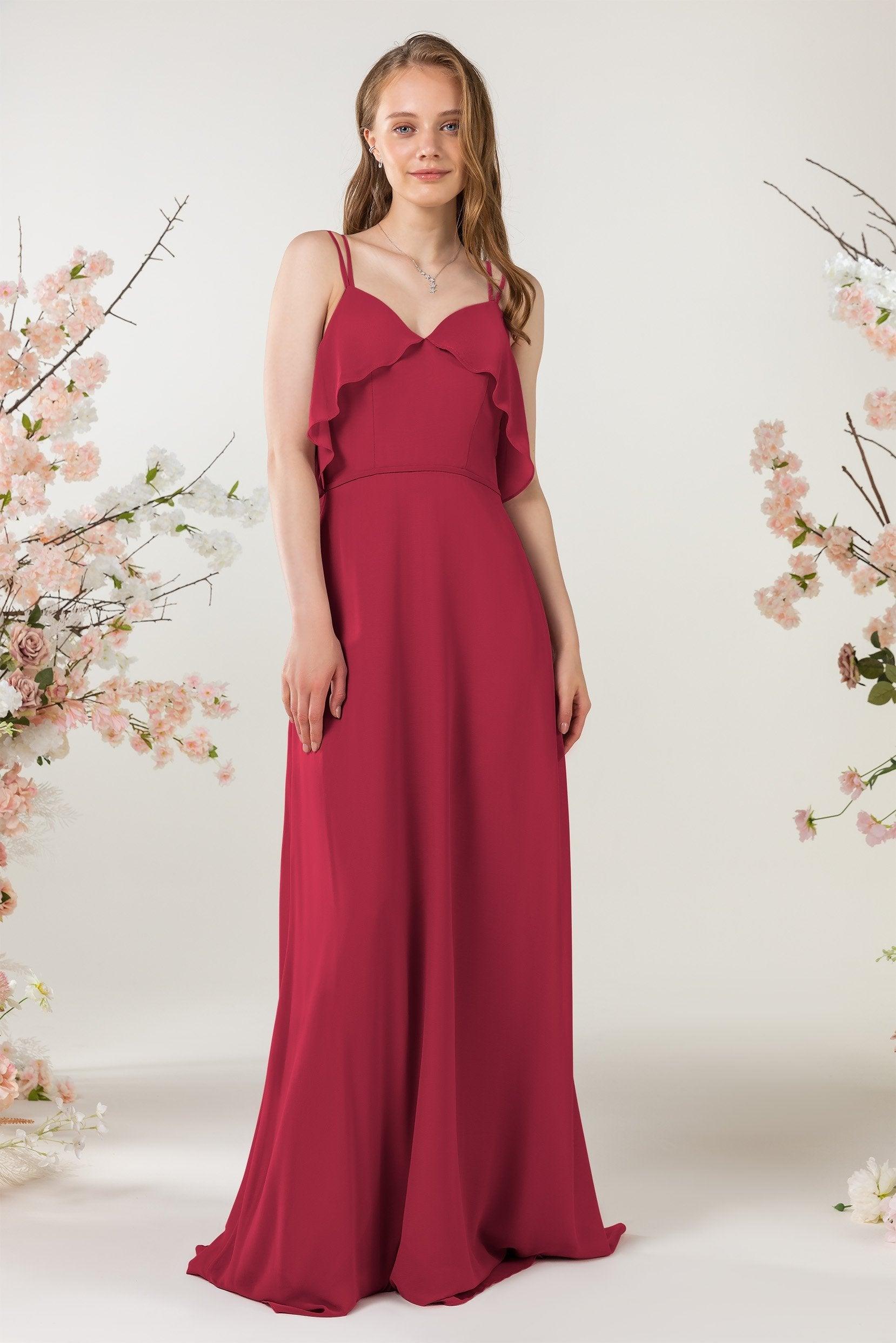 Sheath Sweep-Brush Train Chiffon Bridesmaid Dress CB0472 - COCOMELODY