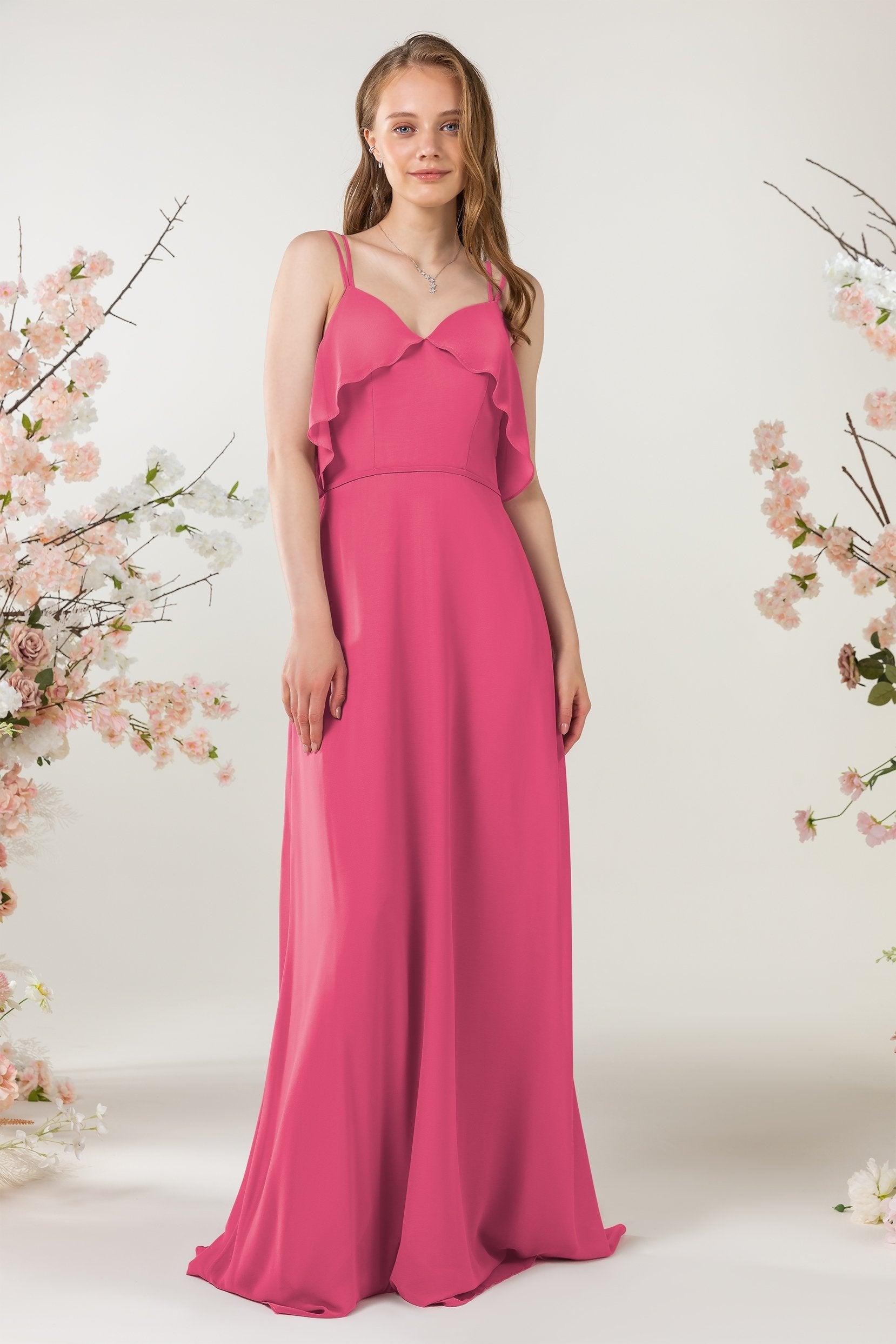 Sheath Sweep-Brush Train Chiffon Bridesmaid Dress CB0472 - COCOMELODY