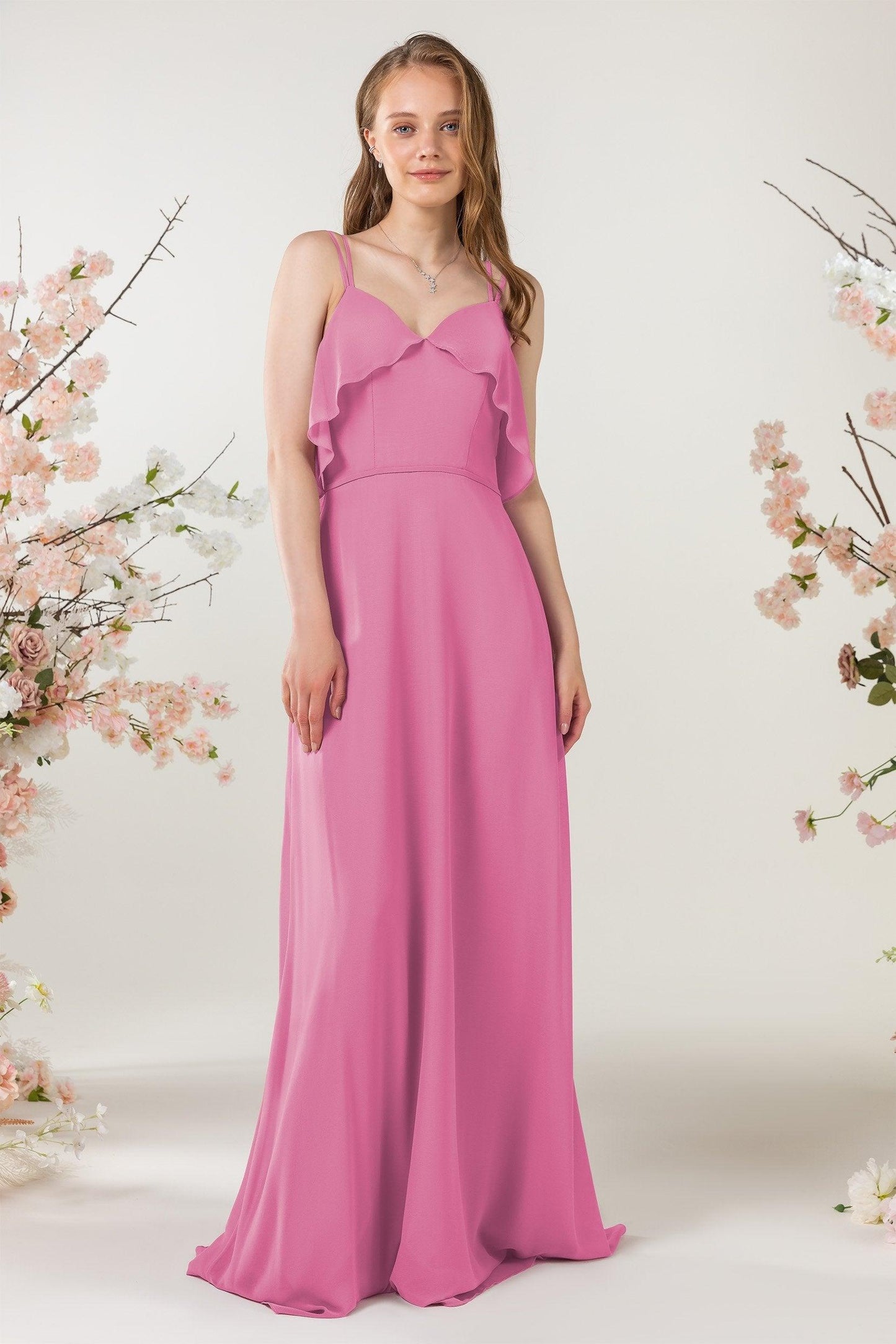 Sheath Sweep-Brush Train Chiffon Bridesmaid Dress CB0472 - COCOMELODY