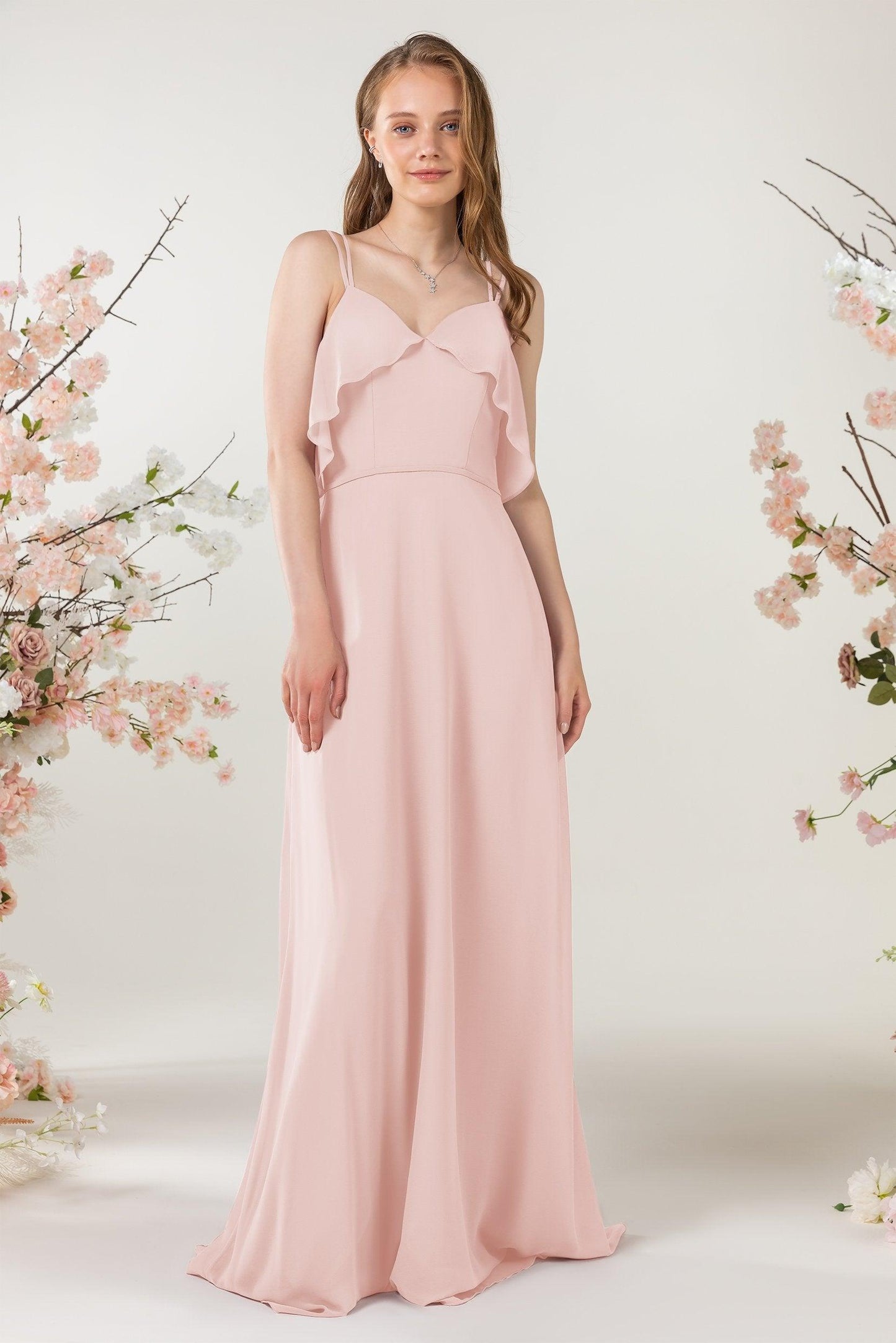 Sheath Sweep-Brush Train Chiffon Bridesmaid Dress CB0472 - COCOMELODY