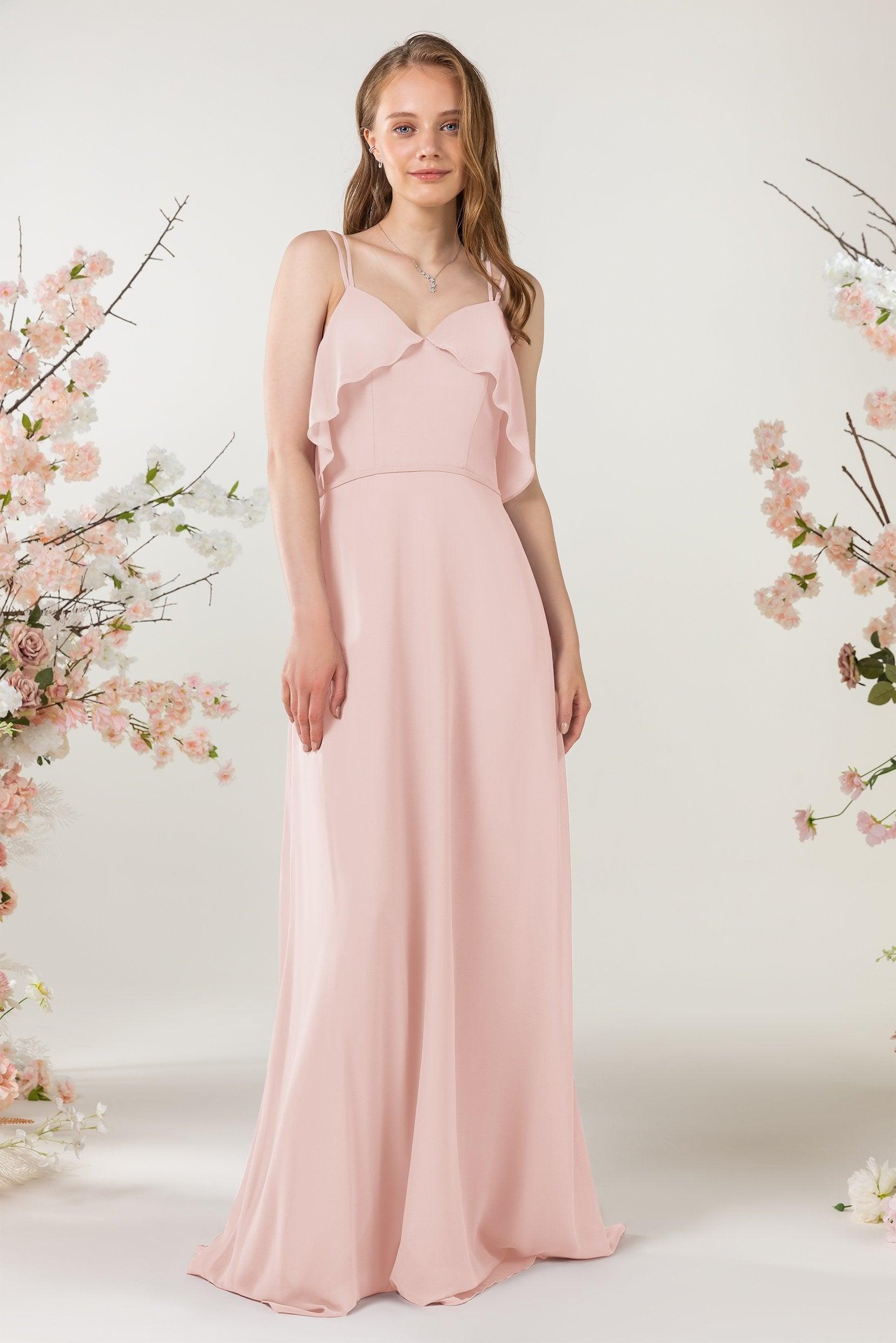 Sheath Sweep-Brush Train Chiffon Bridesmaid Dress CB0472 - COCOMELODY