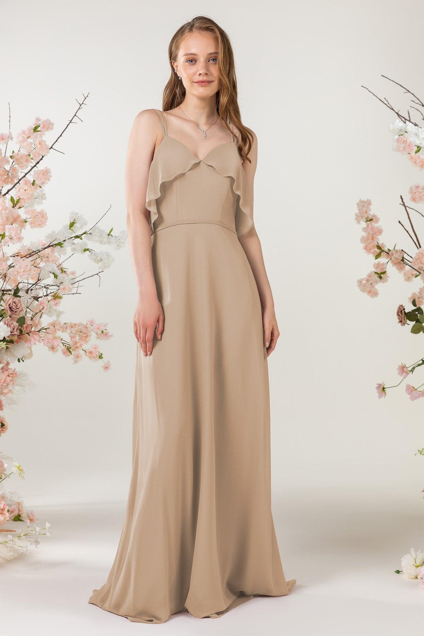Sheath Sweep-Brush Train Chiffon Bridesmaid Dress CB0472 - COCOMELODY