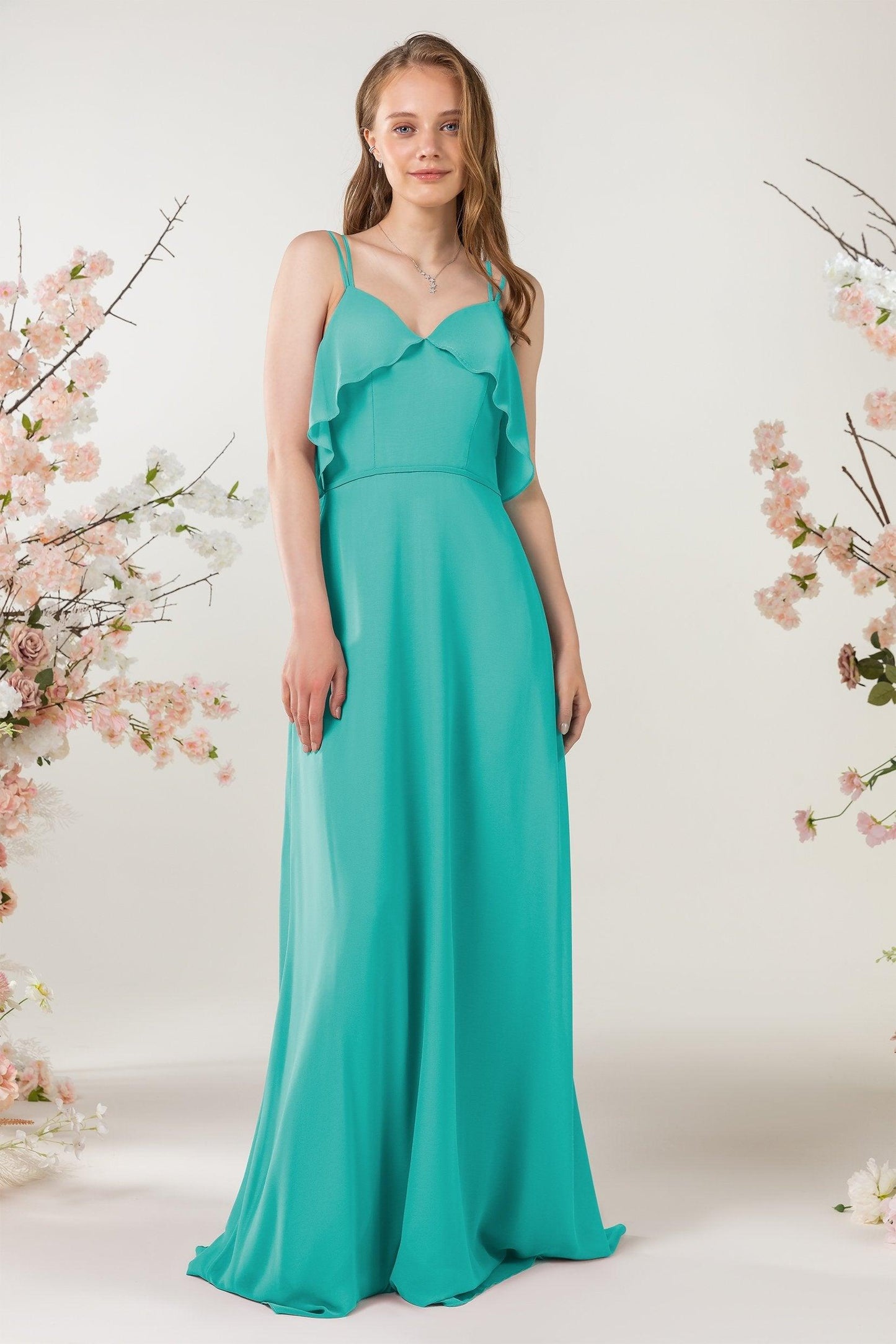 Sheath Sweep-Brush Train Chiffon Bridesmaid Dress CB0472 - COCOMELODY