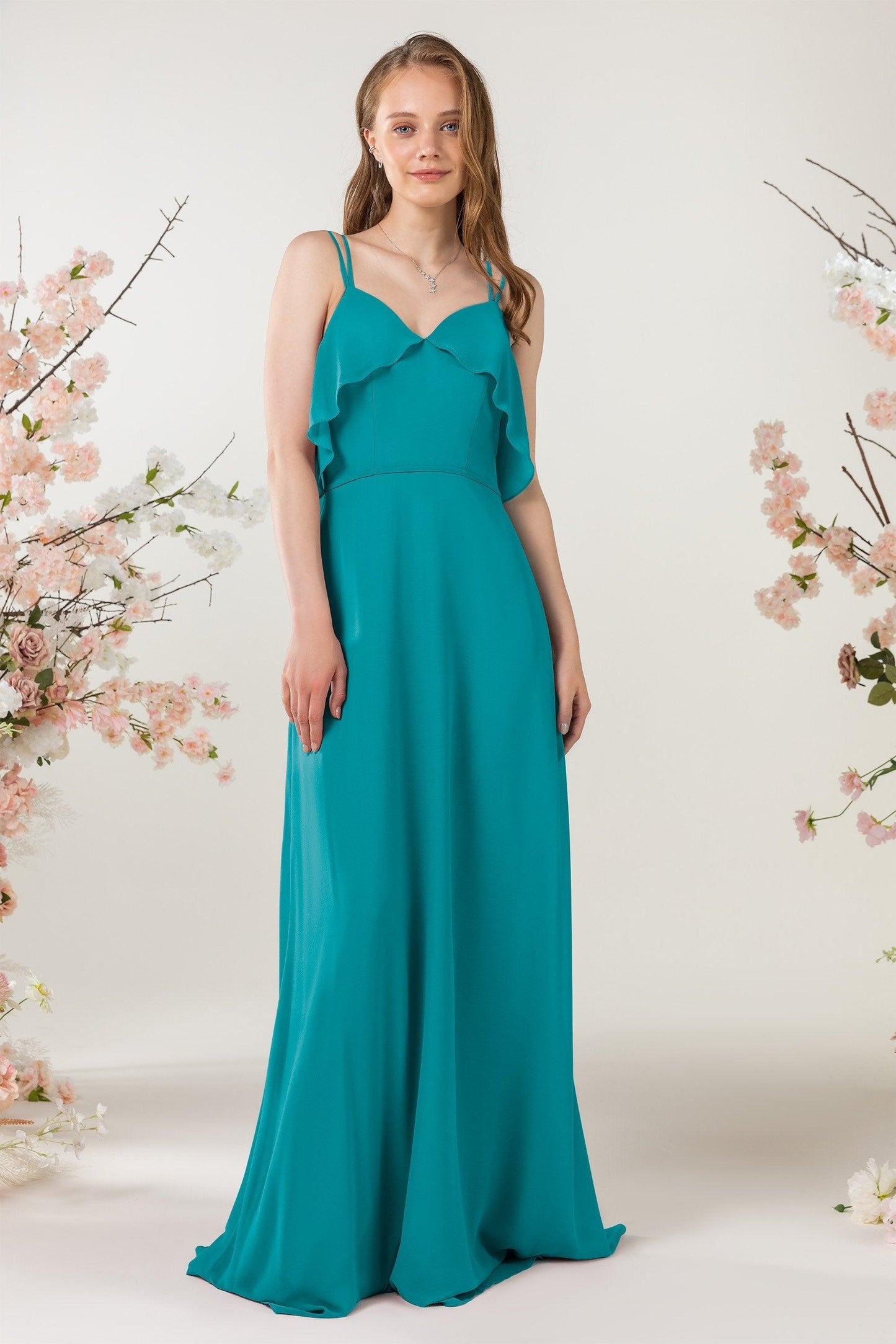 Sheath Sweep-Brush Train Chiffon Bridesmaid Dress CB0472 - COCOMELODY