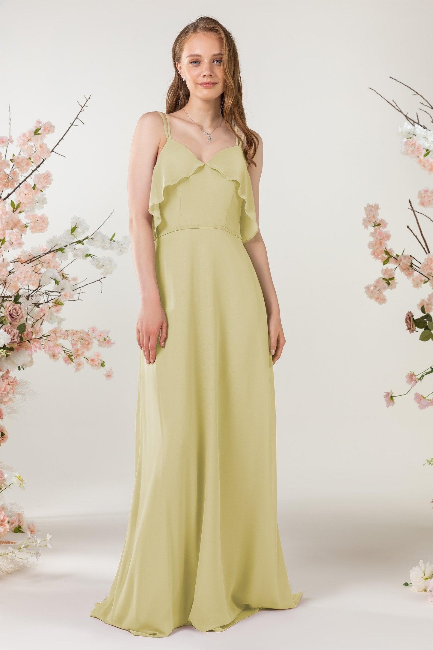 Sheath Sweep-Brush Train Chiffon Bridesmaid Dress CB0472 - COCOMELODY