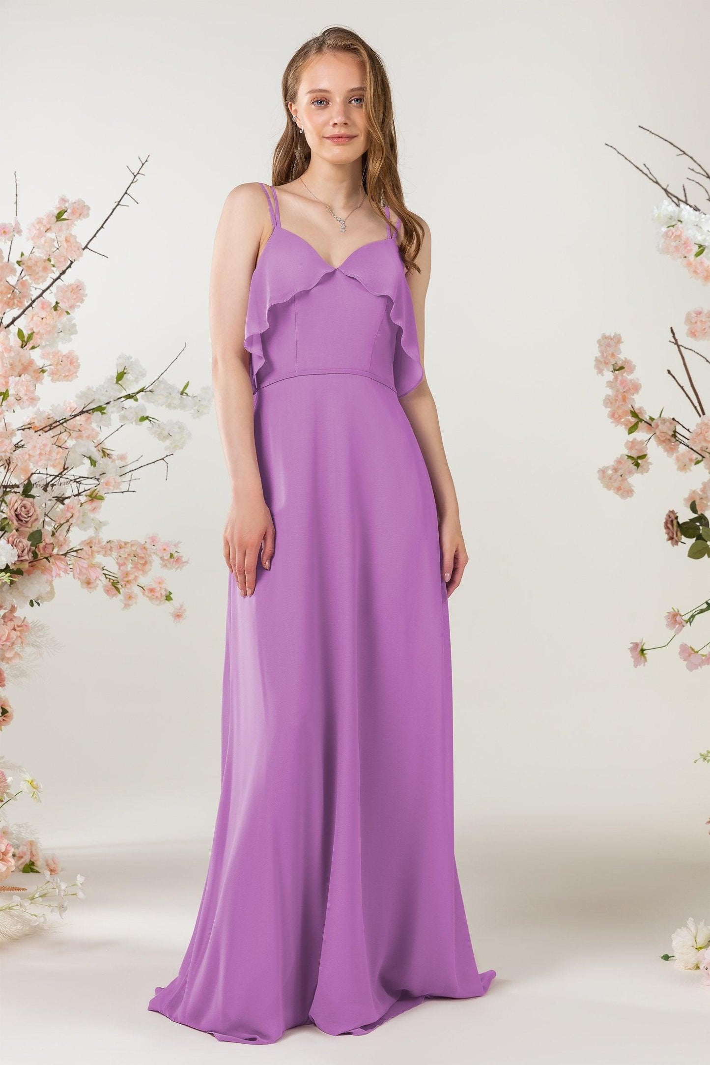 Sheath Sweep-Brush Train Chiffon Bridesmaid Dress CB0472 - COCOMELODY
