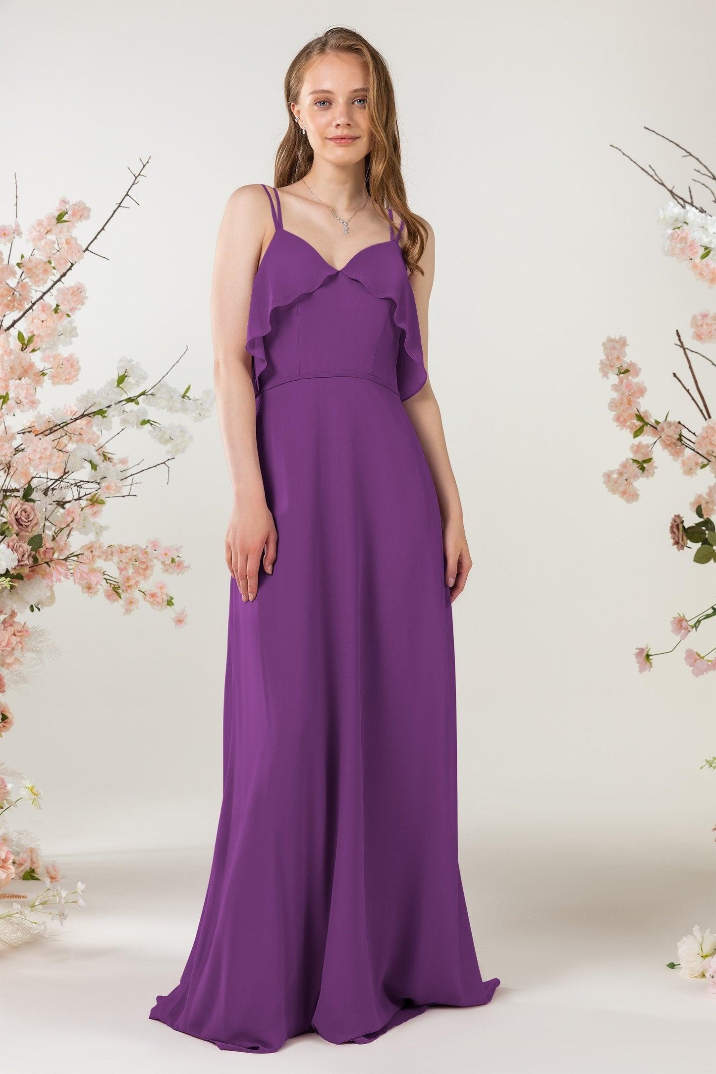 Sheath Sweep-Brush Train Chiffon Bridesmaid Dress CB0472 - COCOMELODY