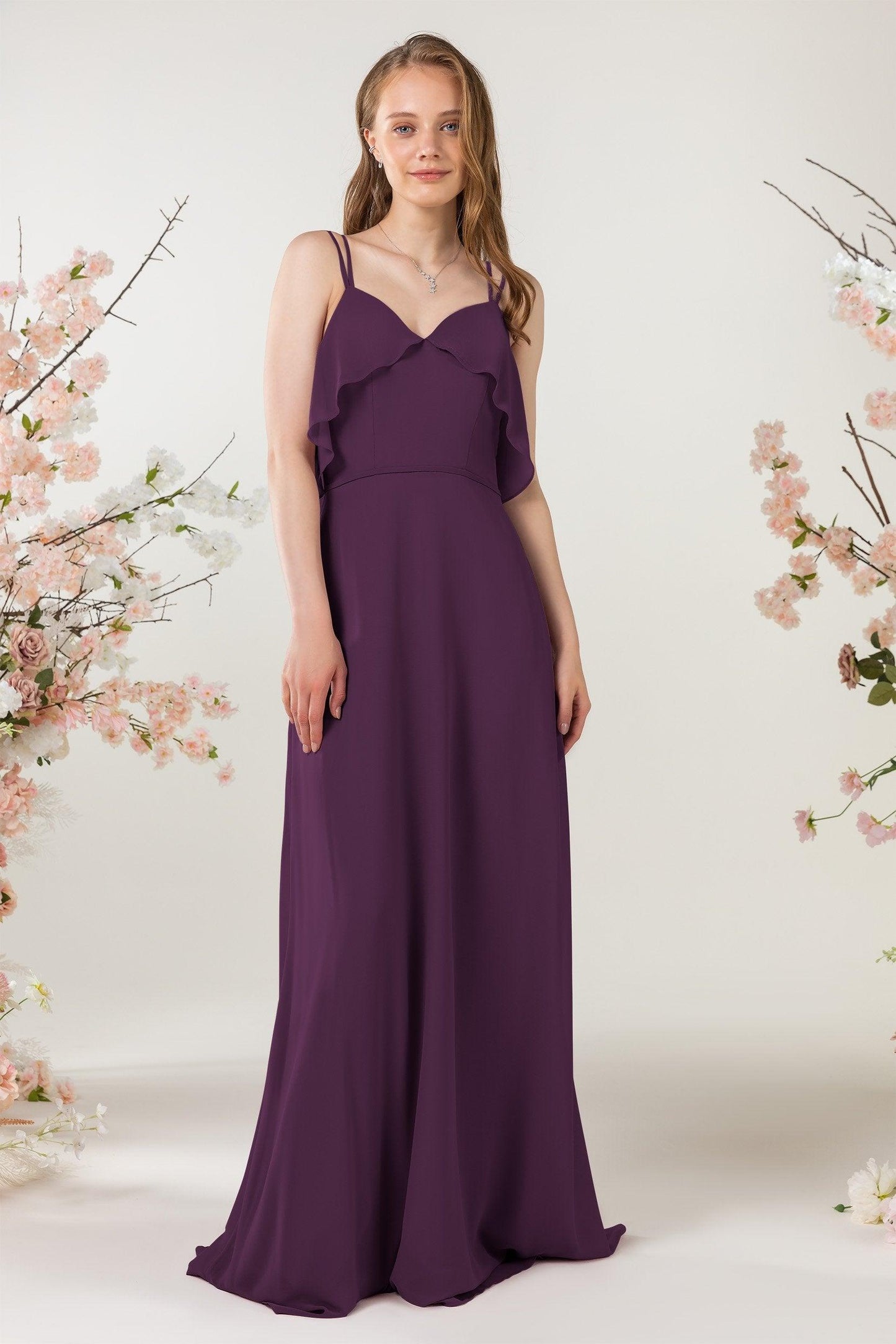 Sheath Sweep-Brush Train Chiffon Bridesmaid Dress CB0472 - COCOMELODY