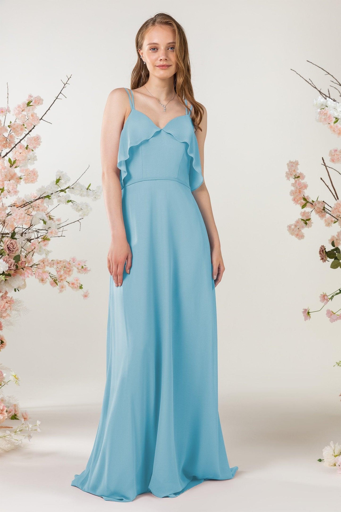 Sheath Sweep-Brush Train Chiffon Bridesmaid Dress CB0472 - COCOMELODY