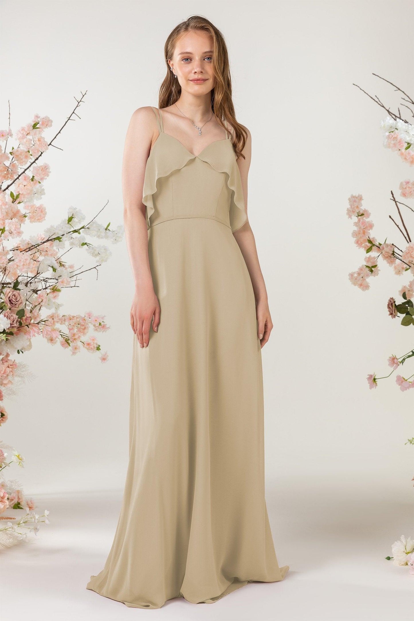 Sheath Sweep-Brush Train Chiffon Bridesmaid Dress CB0472 - COCOMELODY