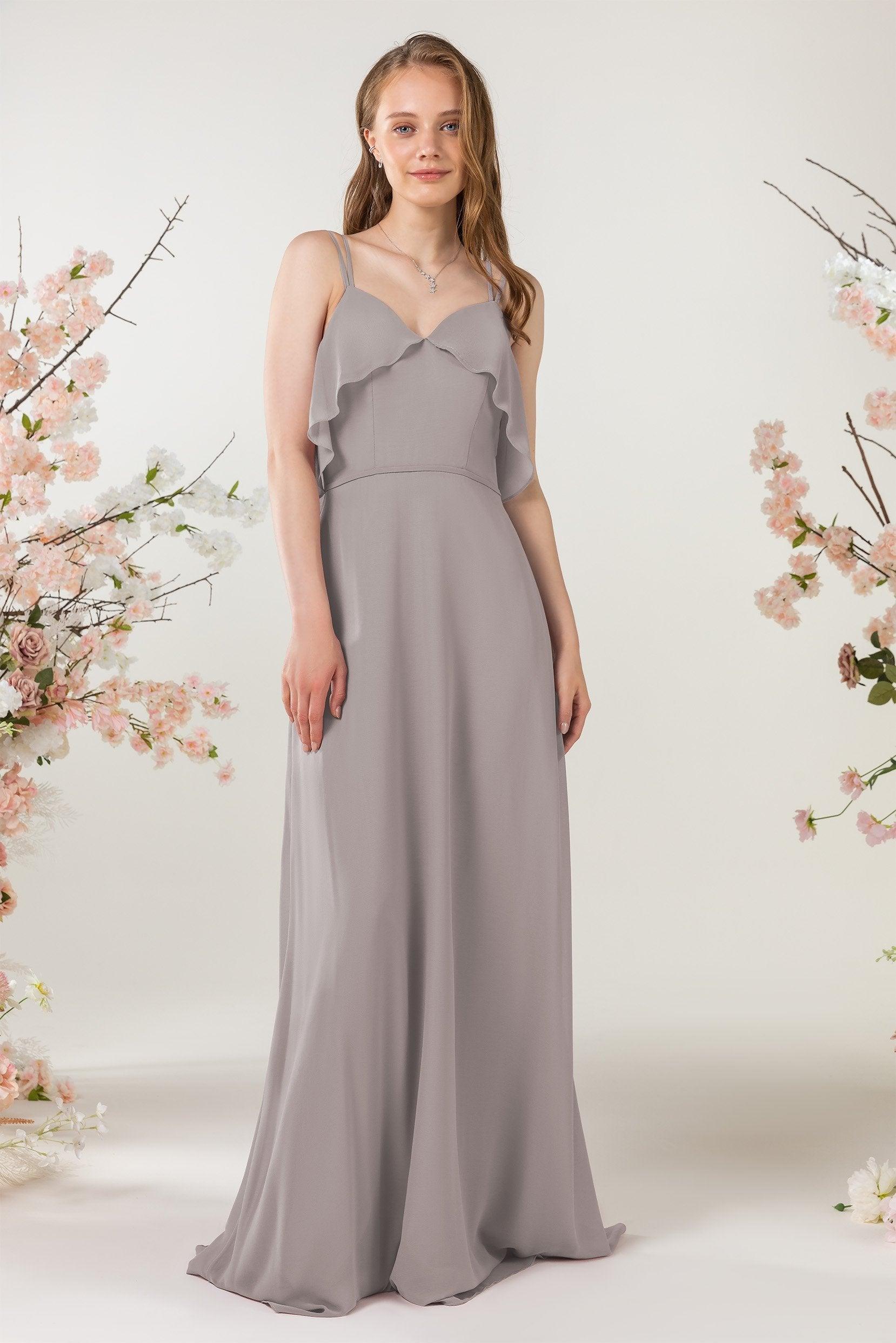 Sheath Sweep-Brush Train Chiffon Bridesmaid Dress CB0472 - COCOMELODY