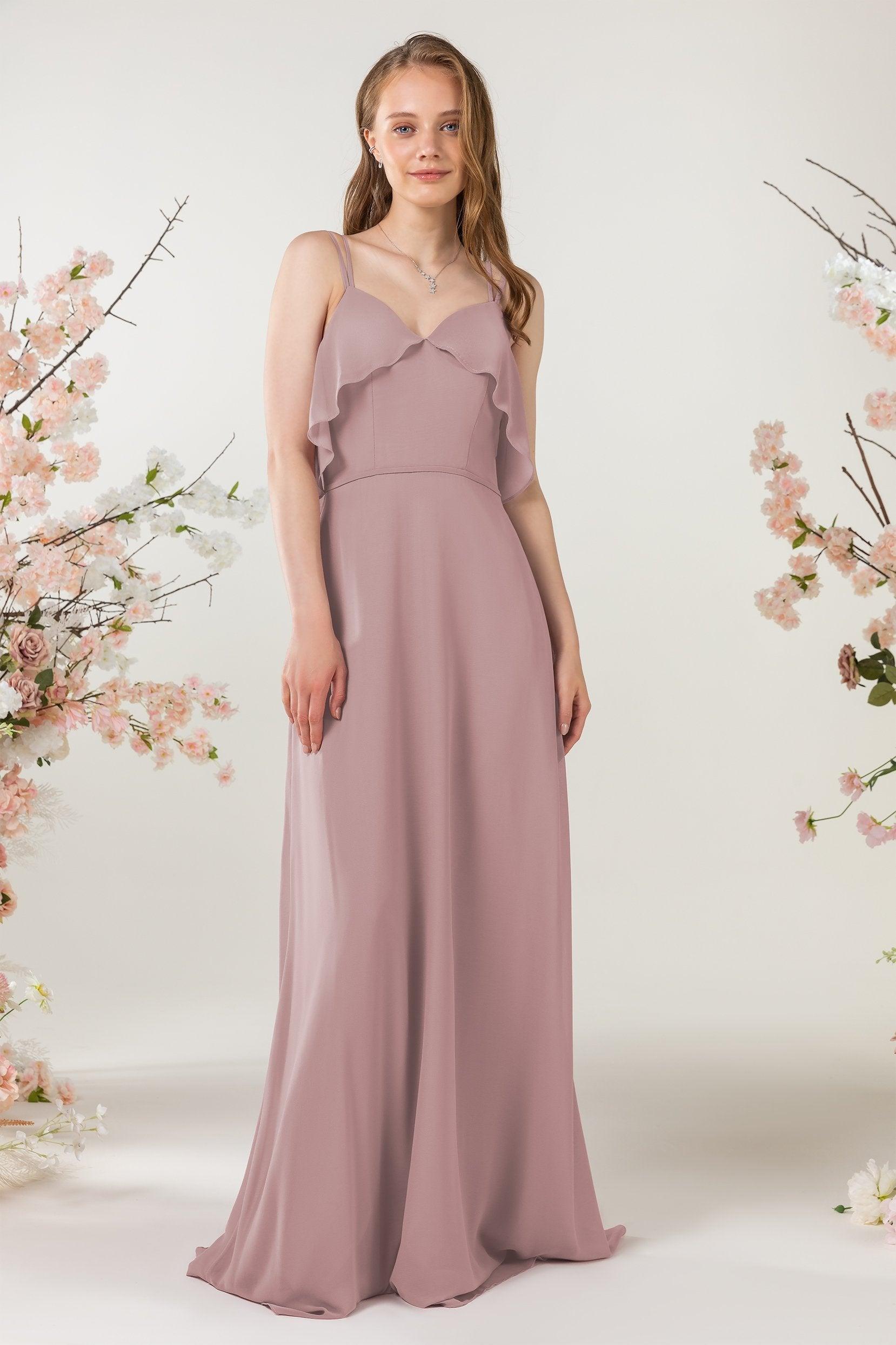 Sheath Sweep-Brush Train Chiffon Bridesmaid Dress CB0472 - COCOMELODY