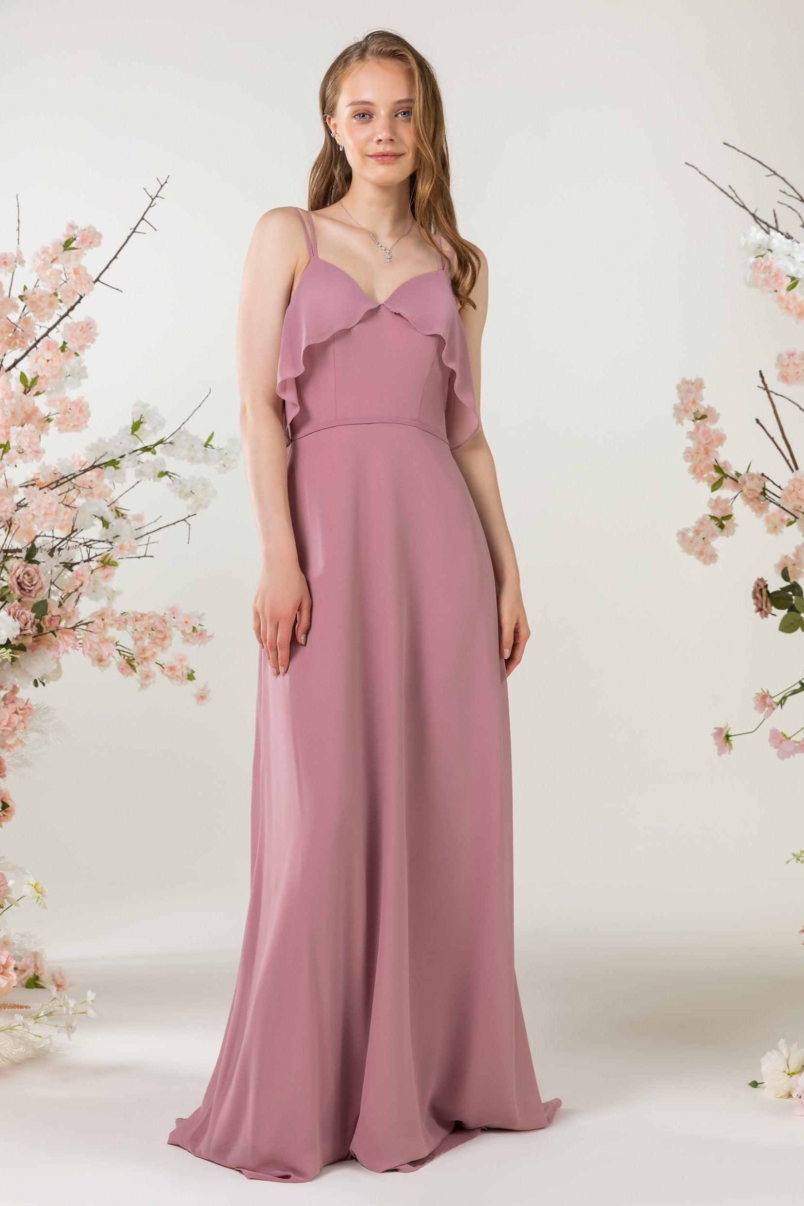Sheath Sweep-Brush Train Chiffon Bridesmaid Dress CB0472 - COCOMELODY