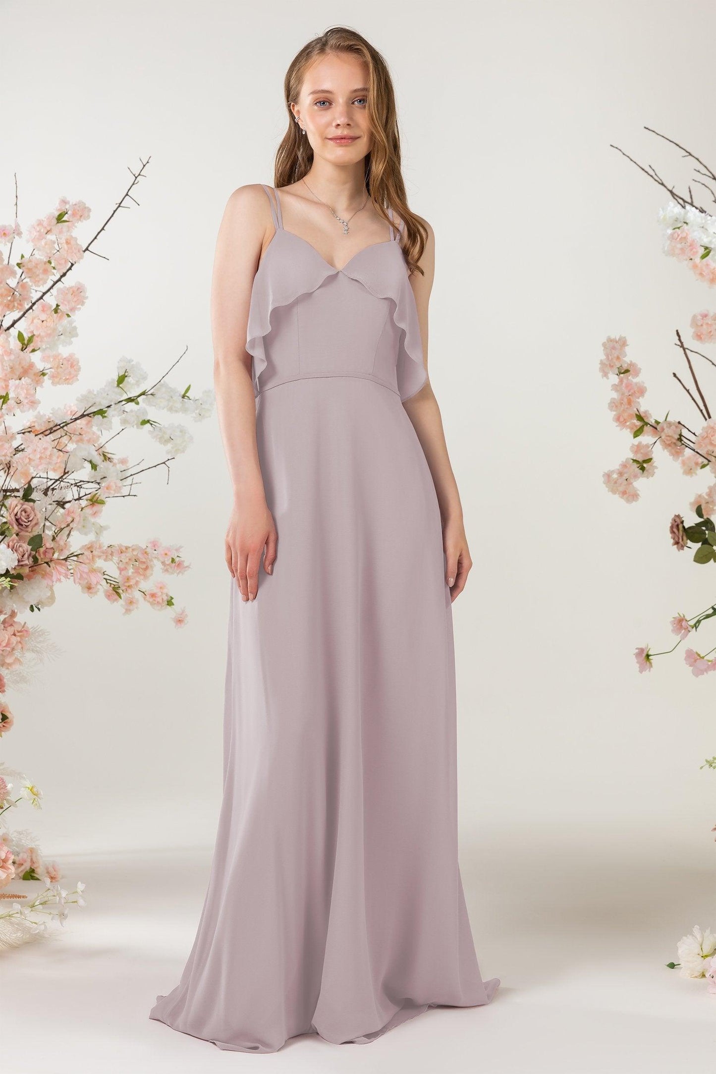 Sheath Sweep-Brush Train Chiffon Bridesmaid Dress CB0472 - COCOMELODY