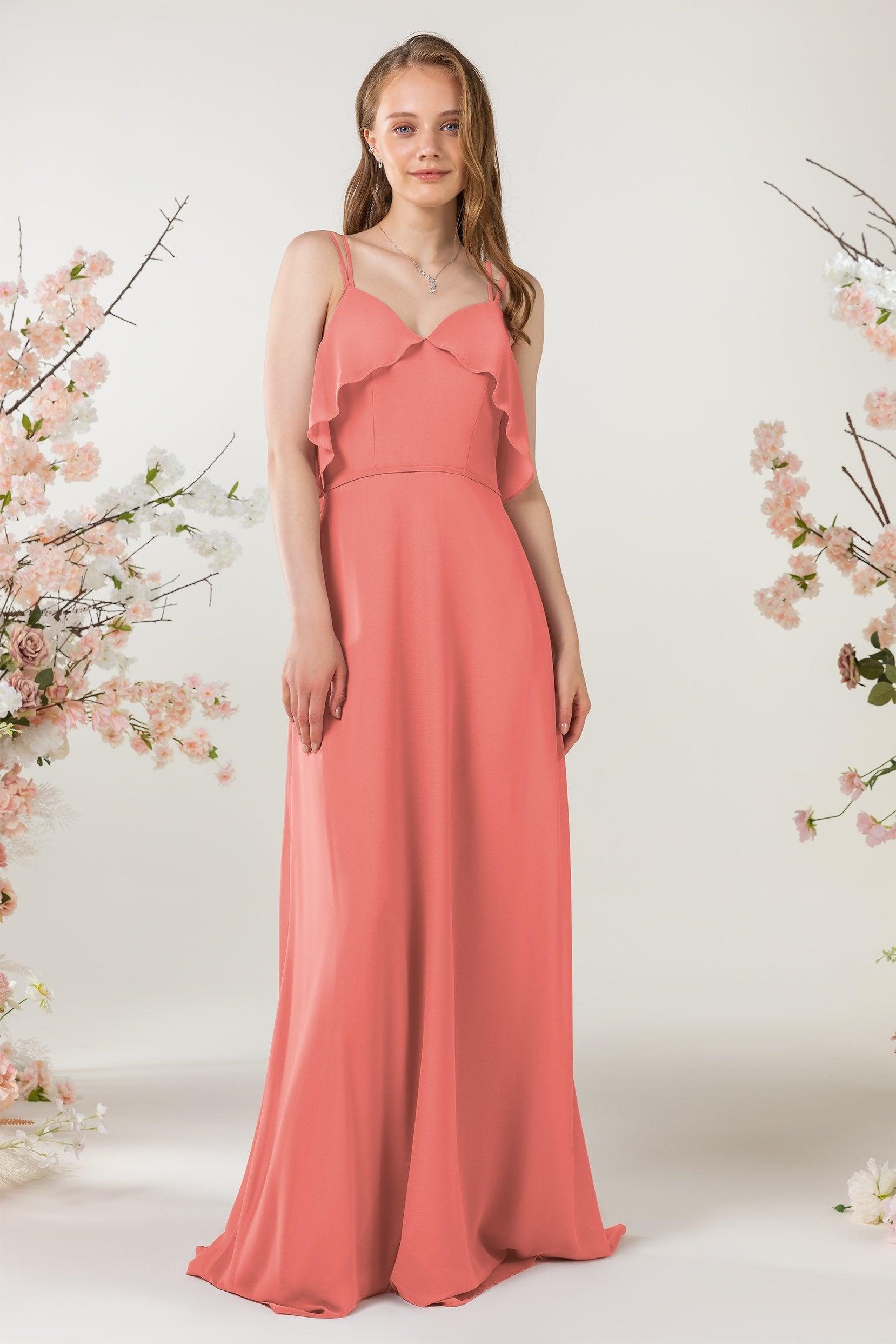 Sheath Sweep-Brush Train Chiffon Bridesmaid Dress CB0472 - COCOMELODY