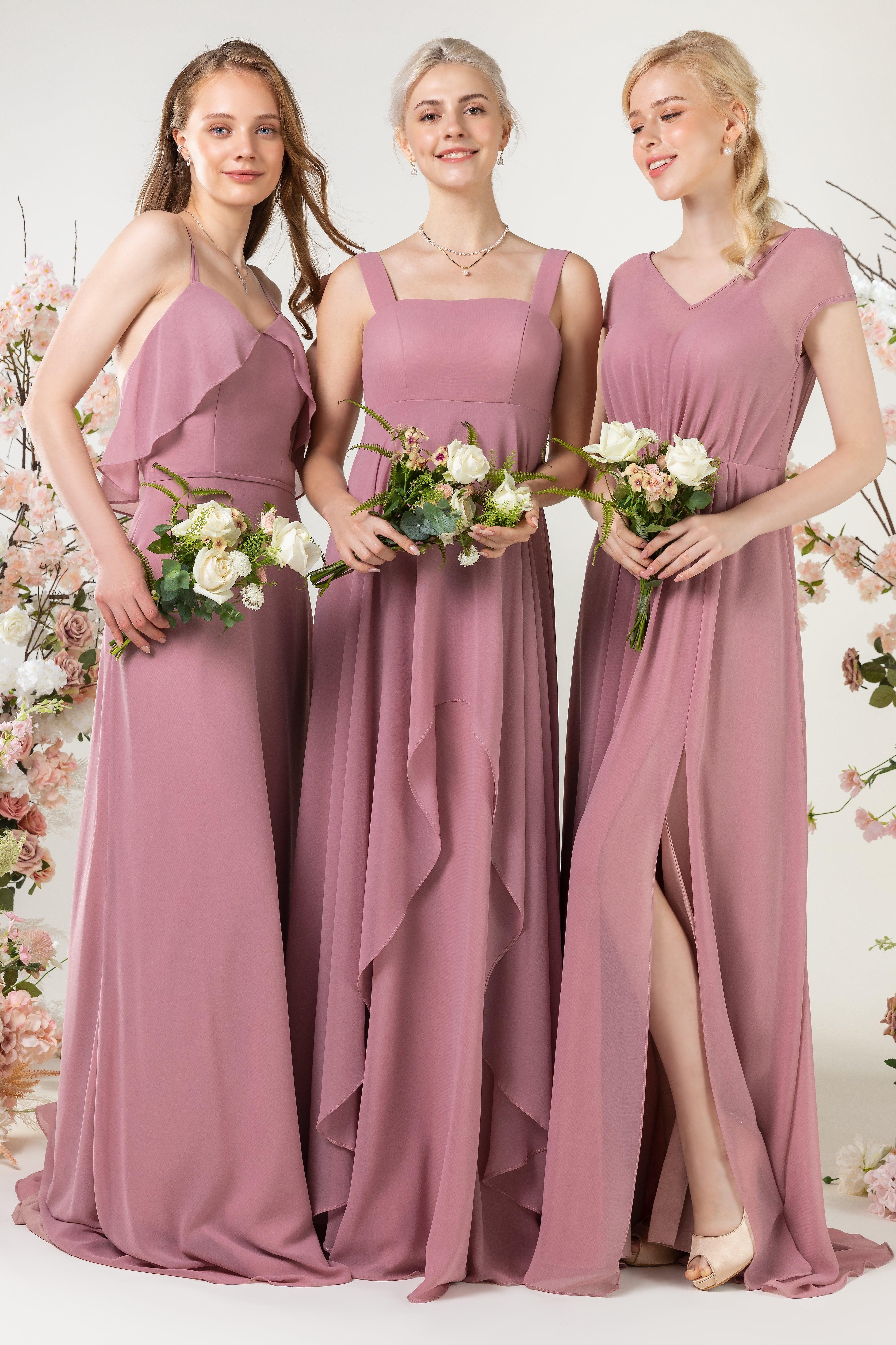 A-Line Sweep-Brush Train Chiffon Bridesmaid Dress CB0473 - COCOMELODY
