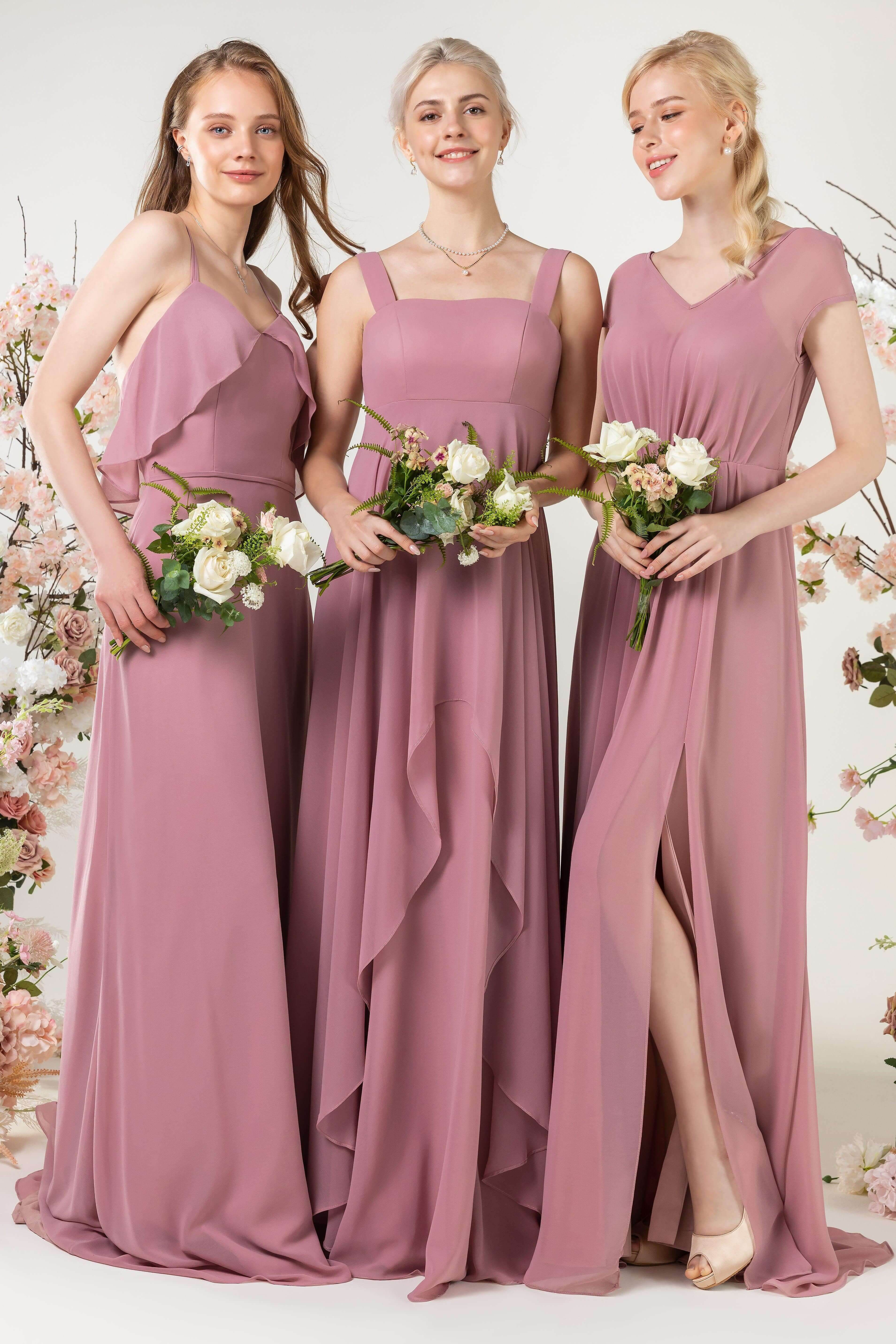 A-Line Sweep-Brush Train Chiffon Bridesmaid Dress CB0473 - COCOMELODY