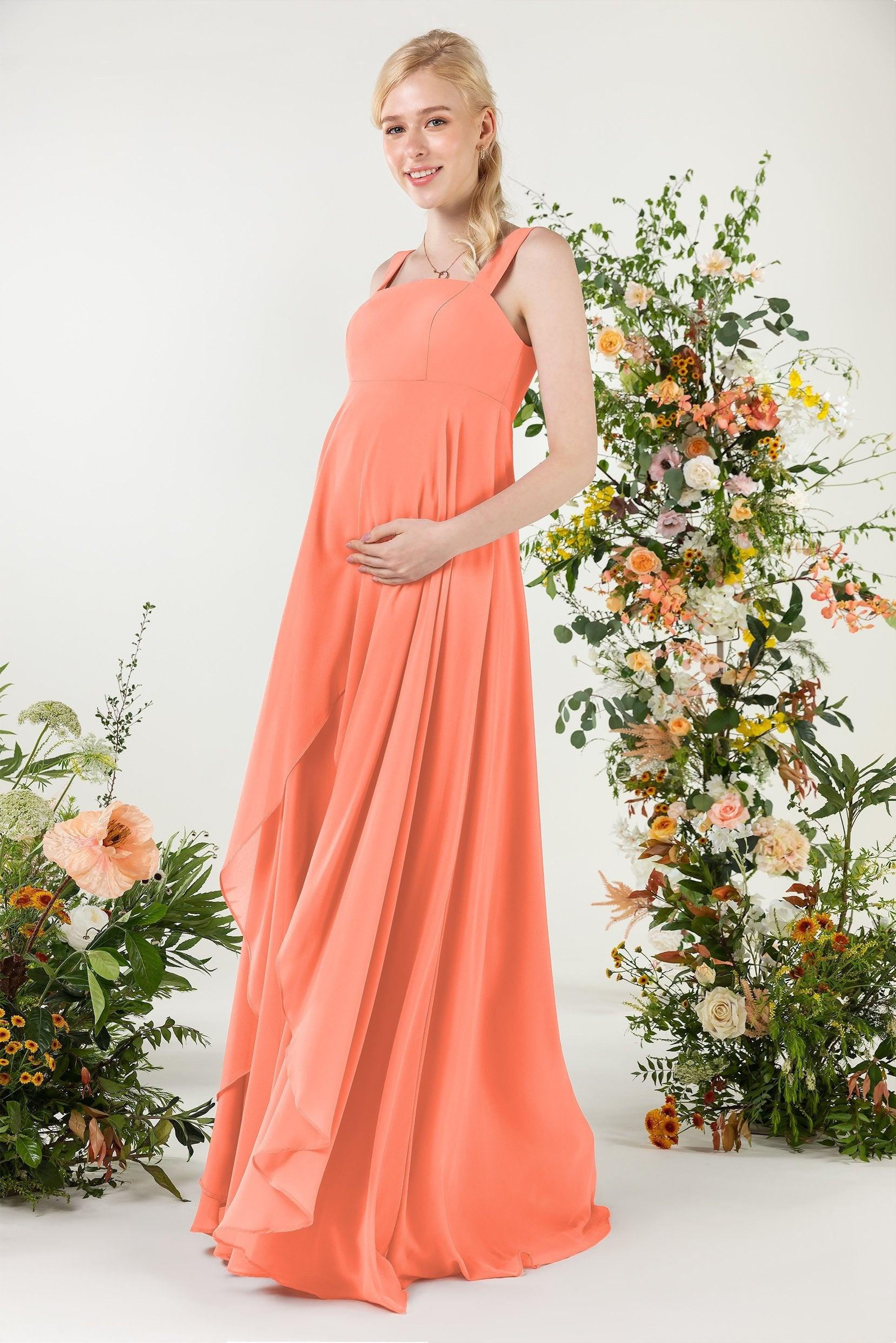 A-Line Sweep-Brush Train Chiffon Bridesmaid Dress CB0473M - COCOMELODY