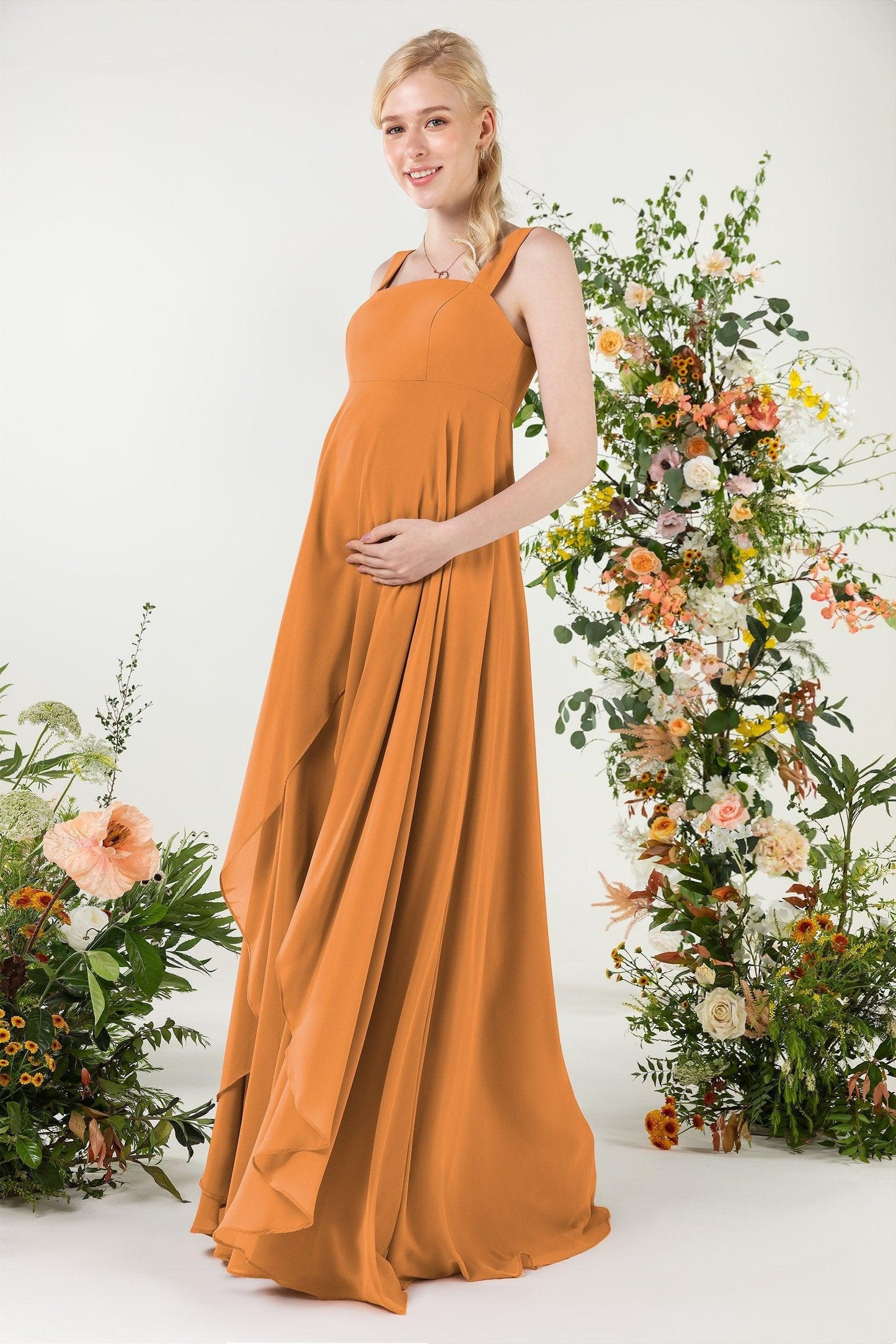 A-Line Sweep-Brush Train Chiffon Bridesmaid Dress CB0473M - COCOMELODY