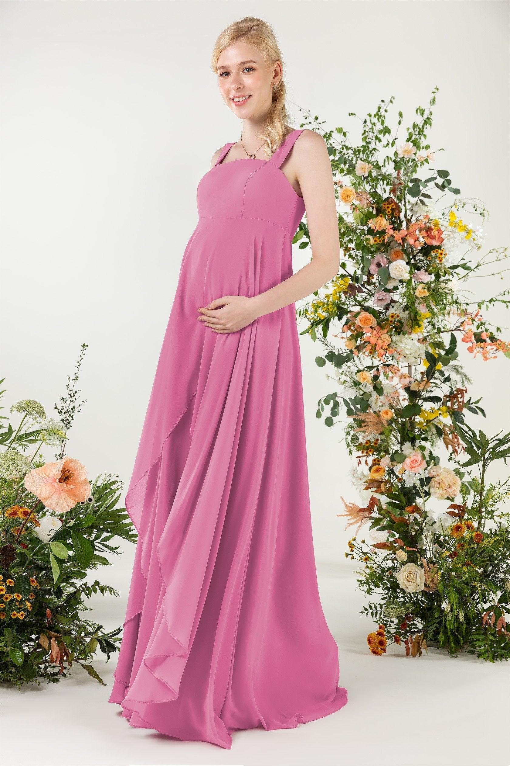 A-Line Sweep-Brush Train Chiffon Bridesmaid Dress CB0473M - COCOMELODY