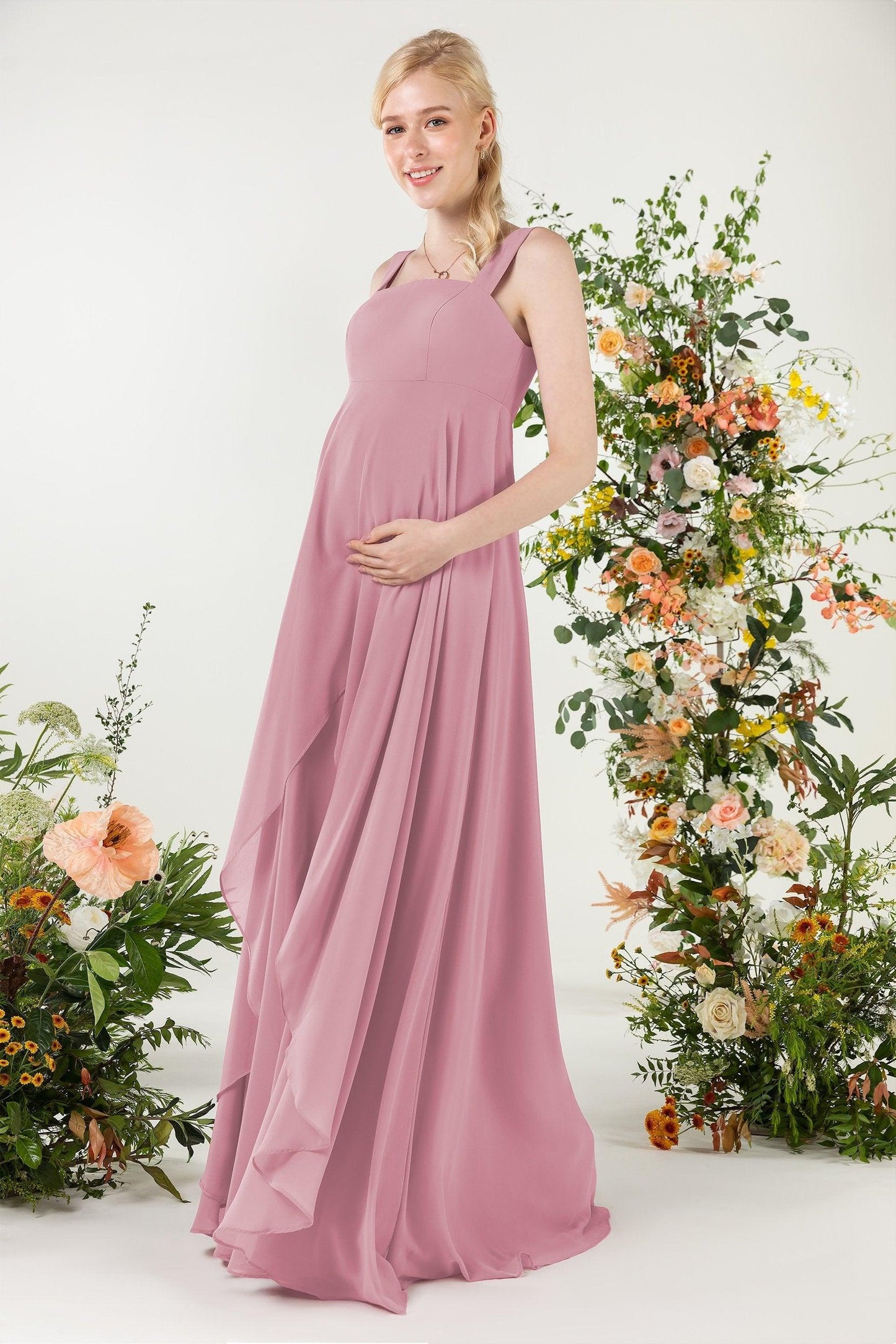 A-Line Sweep-Brush Train Chiffon Bridesmaid Dress CB0473M - COCOMELODY