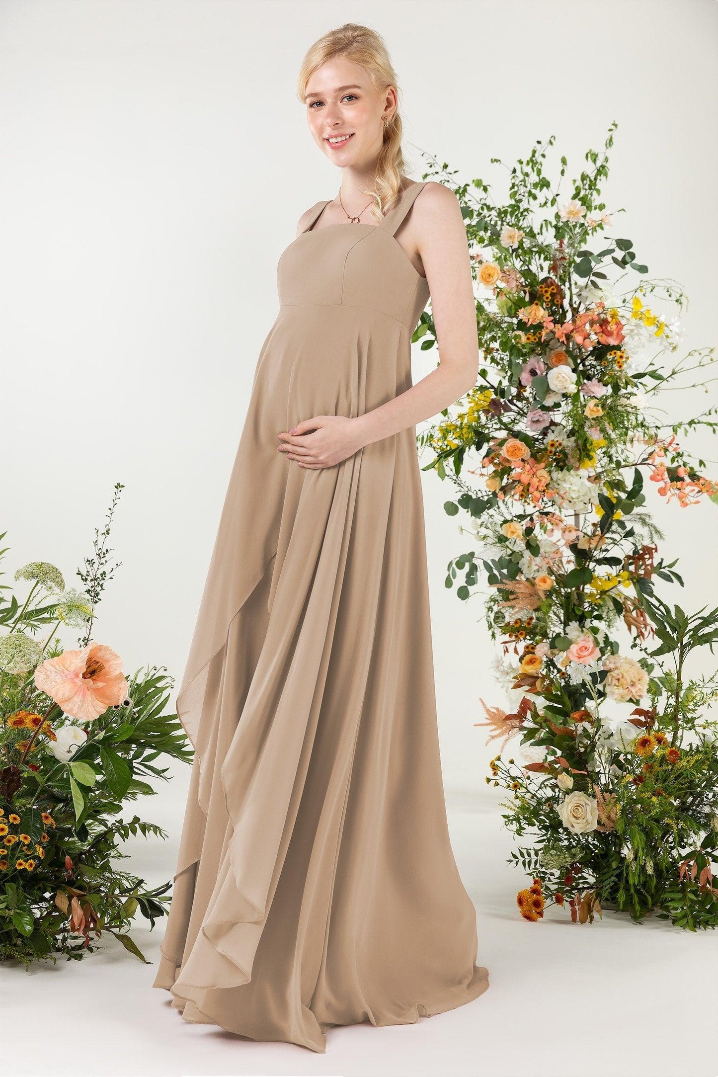 A-Line Sweep-Brush Train Chiffon Bridesmaid Dress CB0473M - COCOMELODY