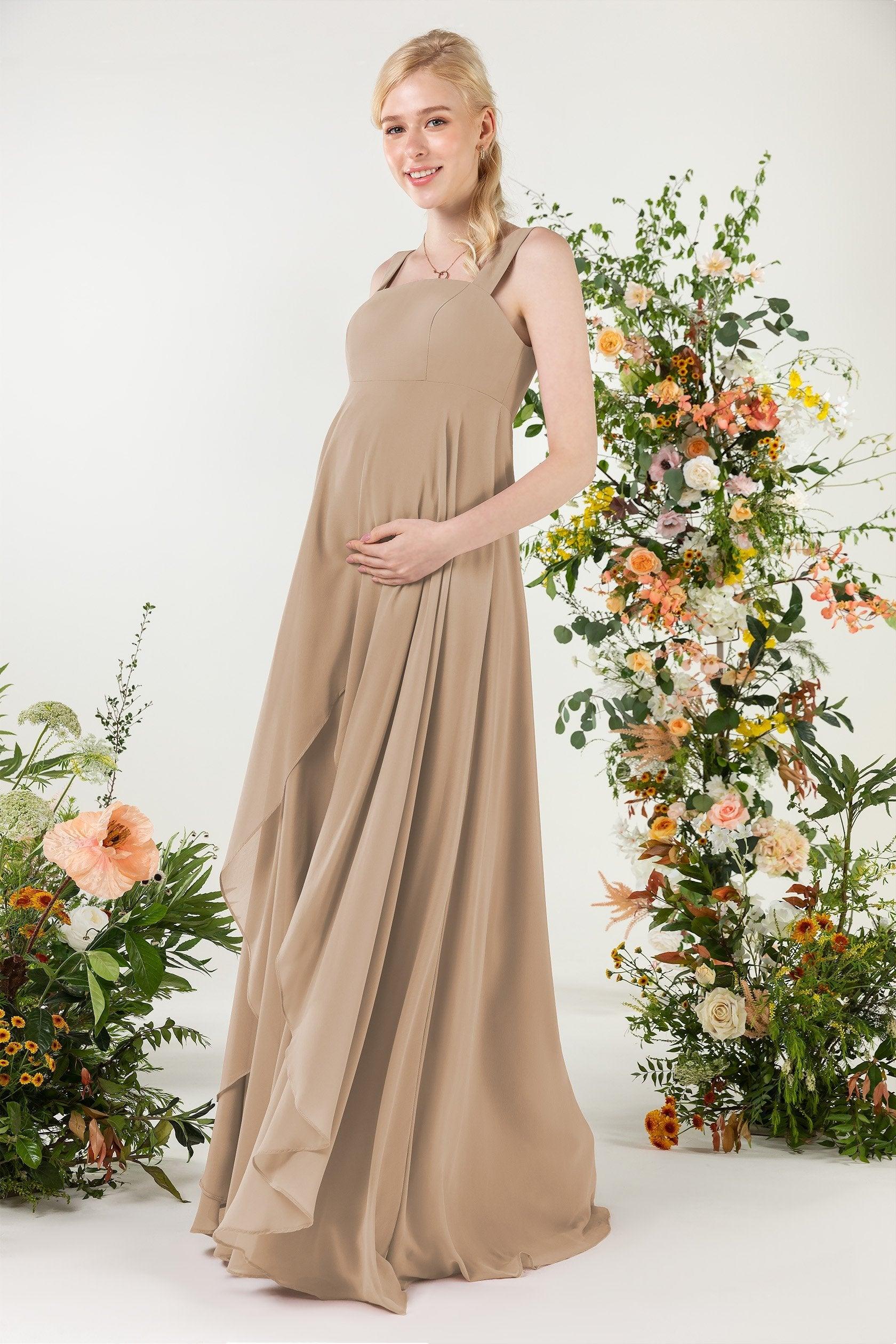A-Line Sweep-Brush Train Chiffon Bridesmaid Dress CB0473M - COCOMELODY