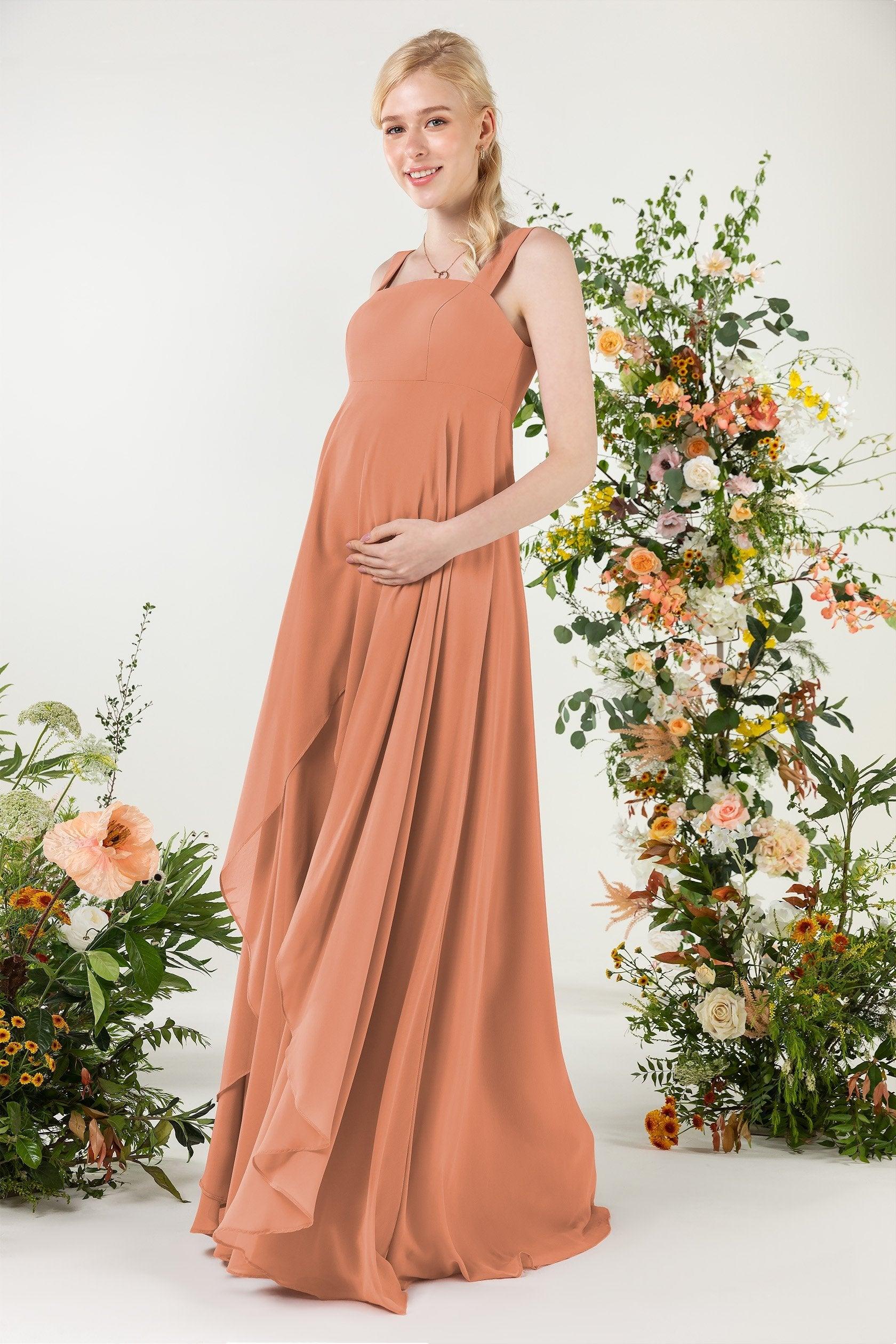 A-Line Sweep-Brush Train Chiffon Bridesmaid Dress CB0473M - COCOMELODY