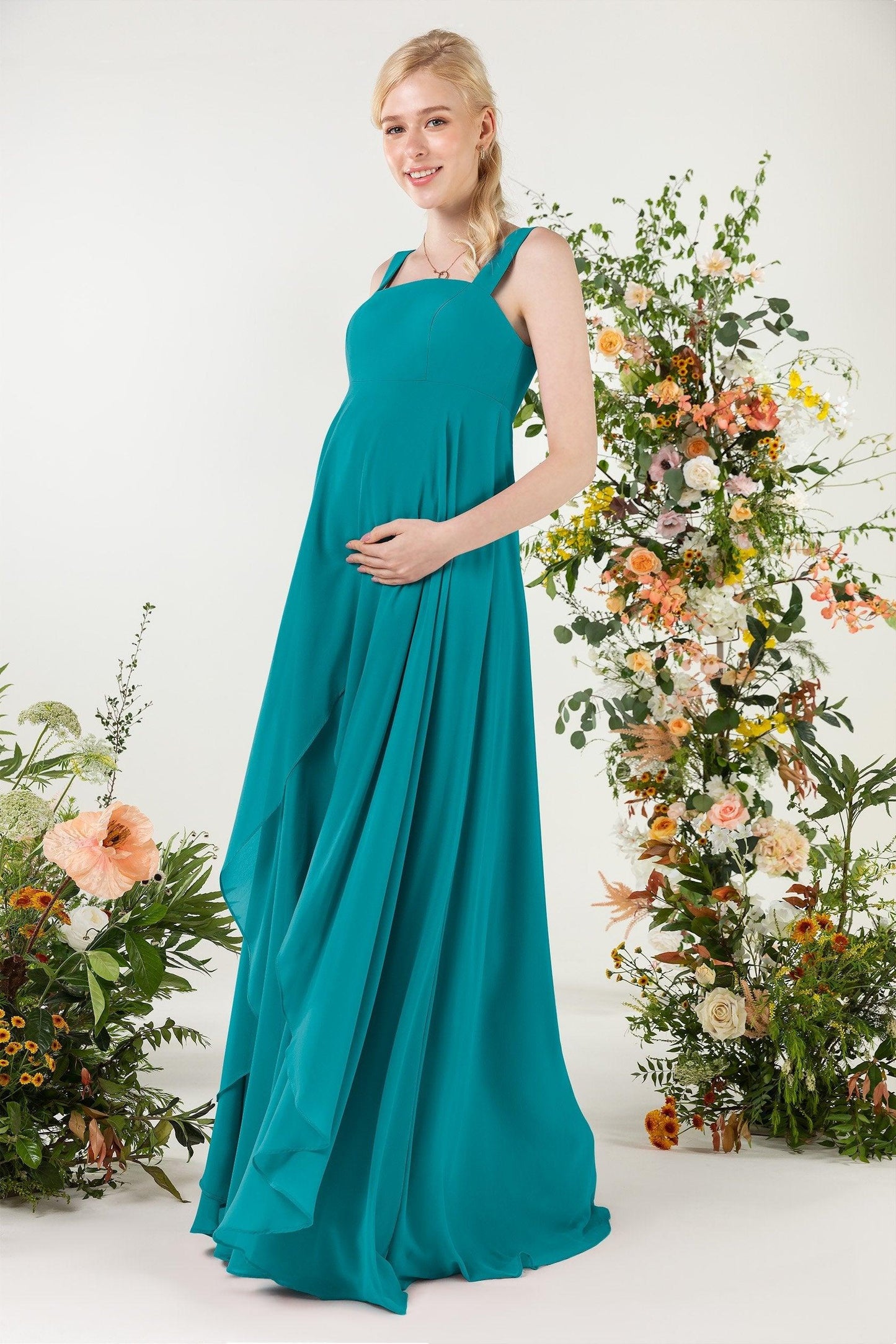 A-Line Sweep-Brush Train Chiffon Bridesmaid Dress CB0473M - COCOMELODY