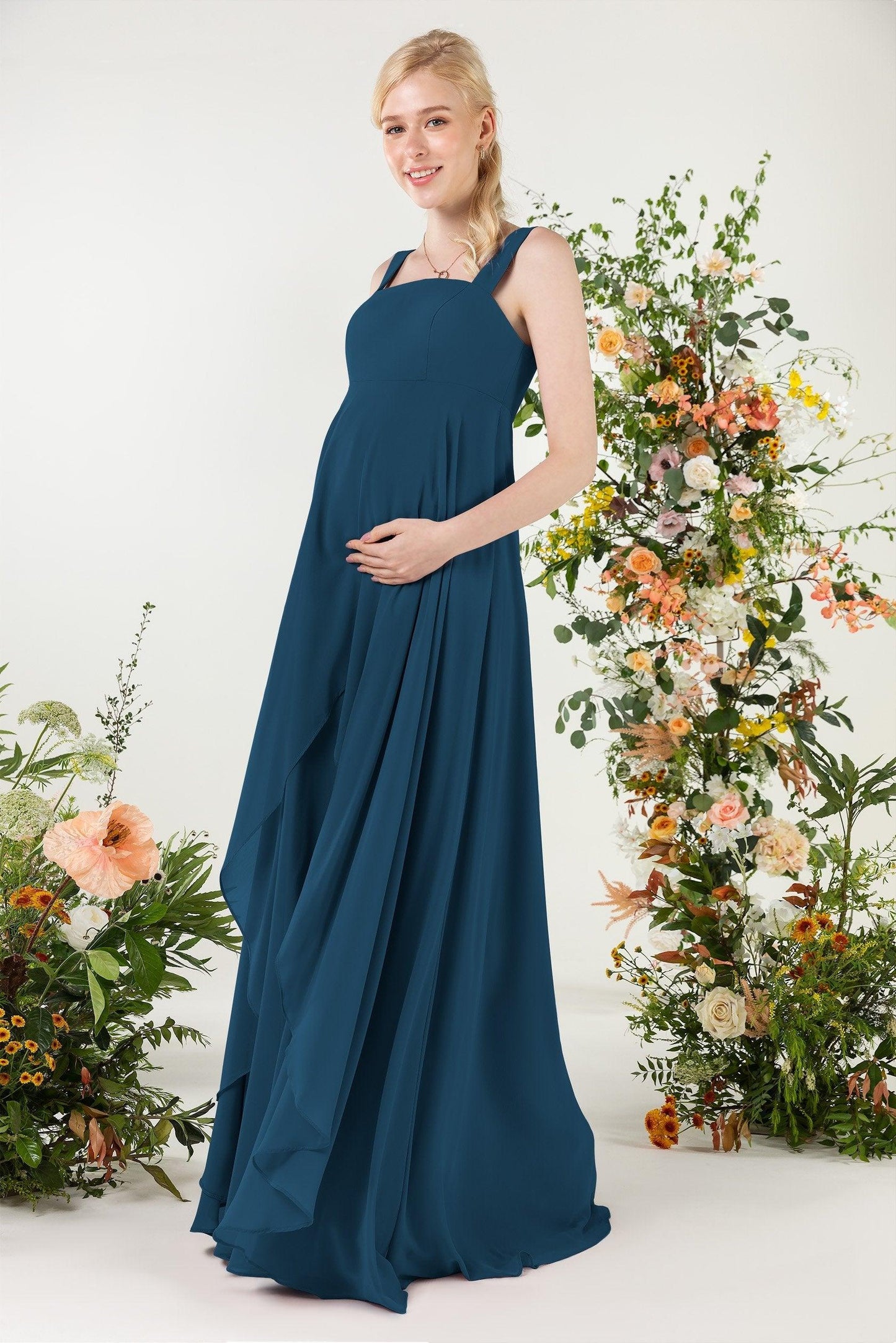 A-Line Sweep-Brush Train Chiffon Bridesmaid Dress CB0473M - COCOMELODY