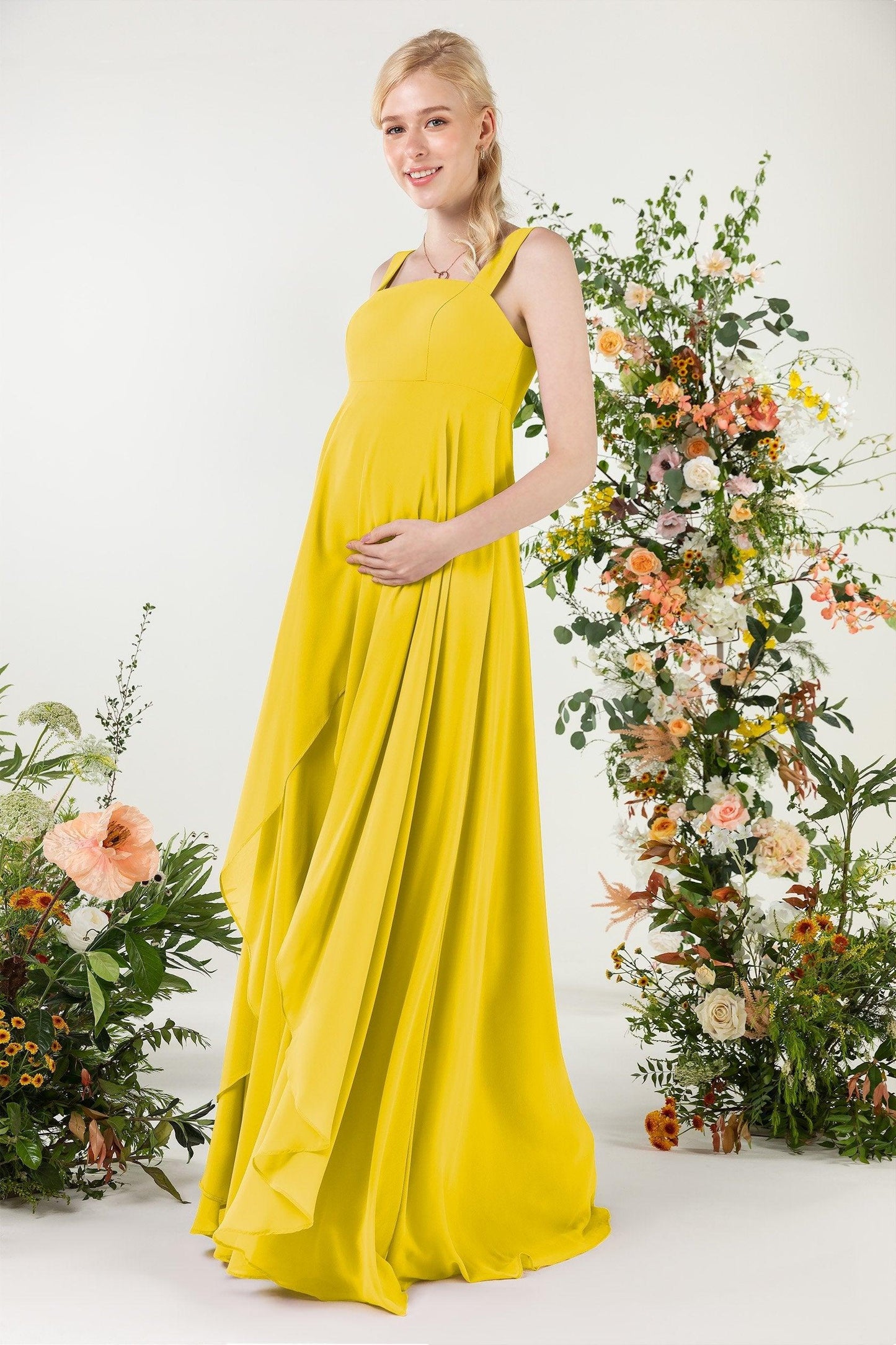 A-Line Sweep-Brush Train Chiffon Bridesmaid Dress CB0473M - COCOMELODY