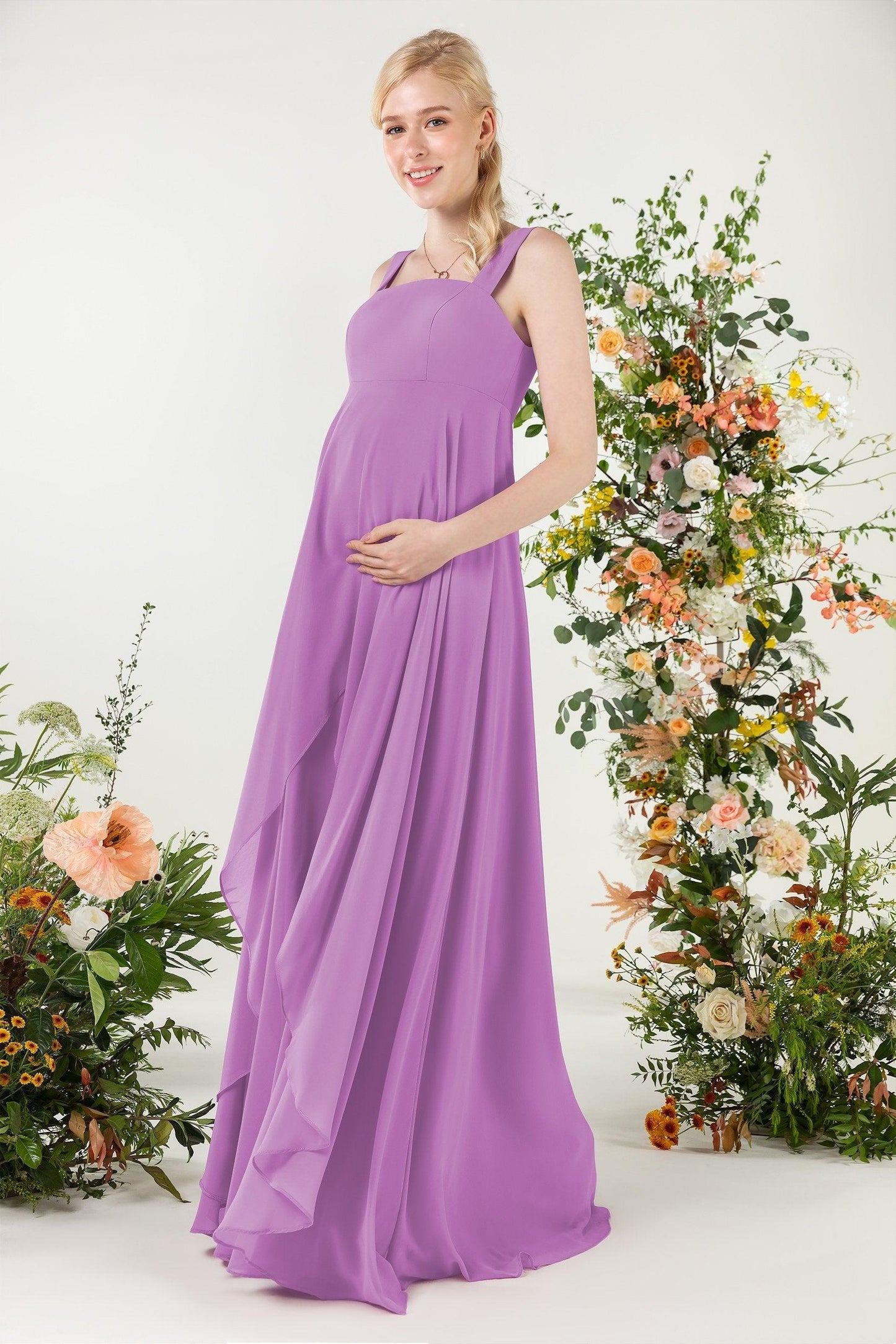 A-Line Sweep-Brush Train Chiffon Bridesmaid Dress CB0473M - COCOMELODY