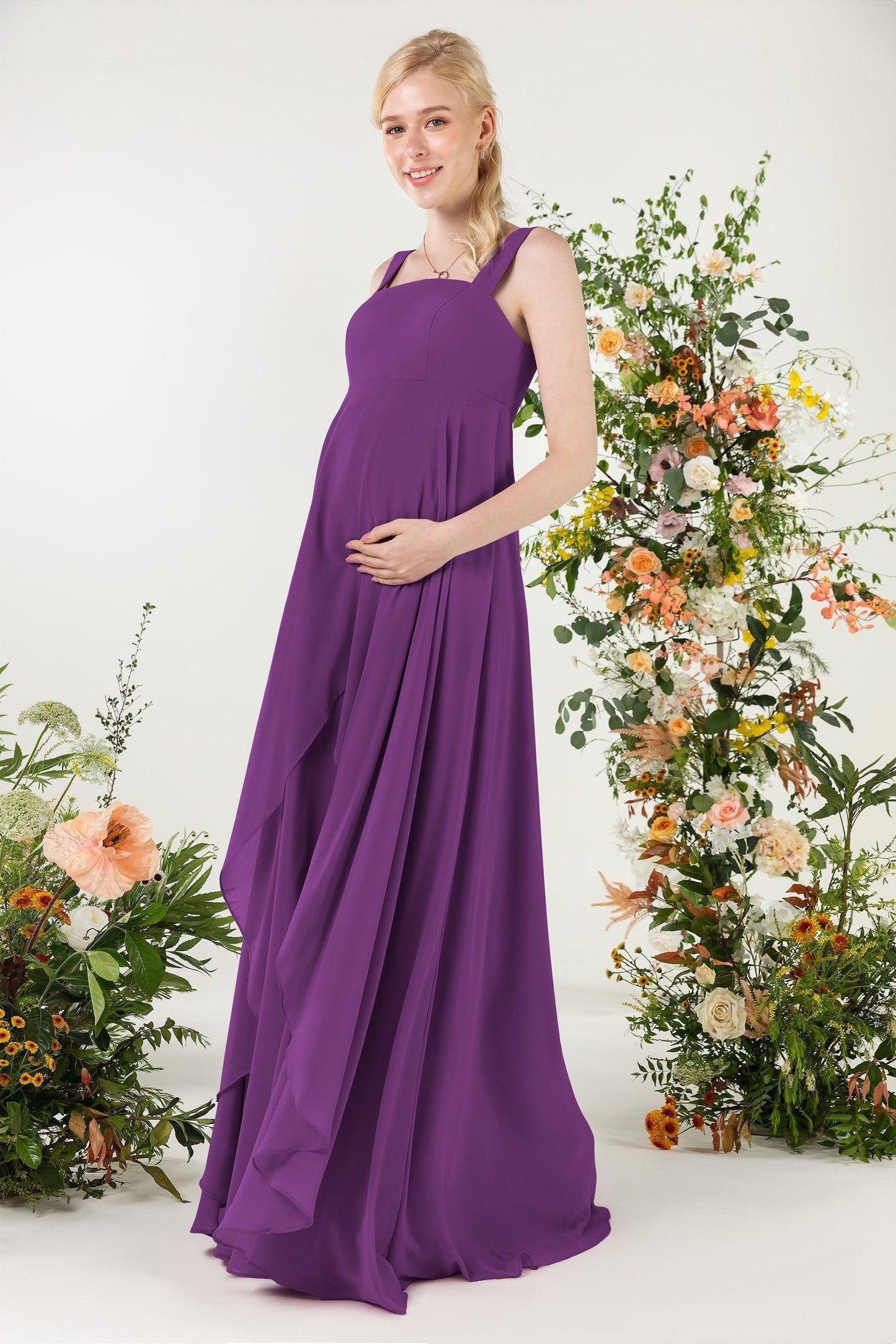 A-Line Sweep-Brush Train Chiffon Bridesmaid Dress CB0473M - COCOMELODY