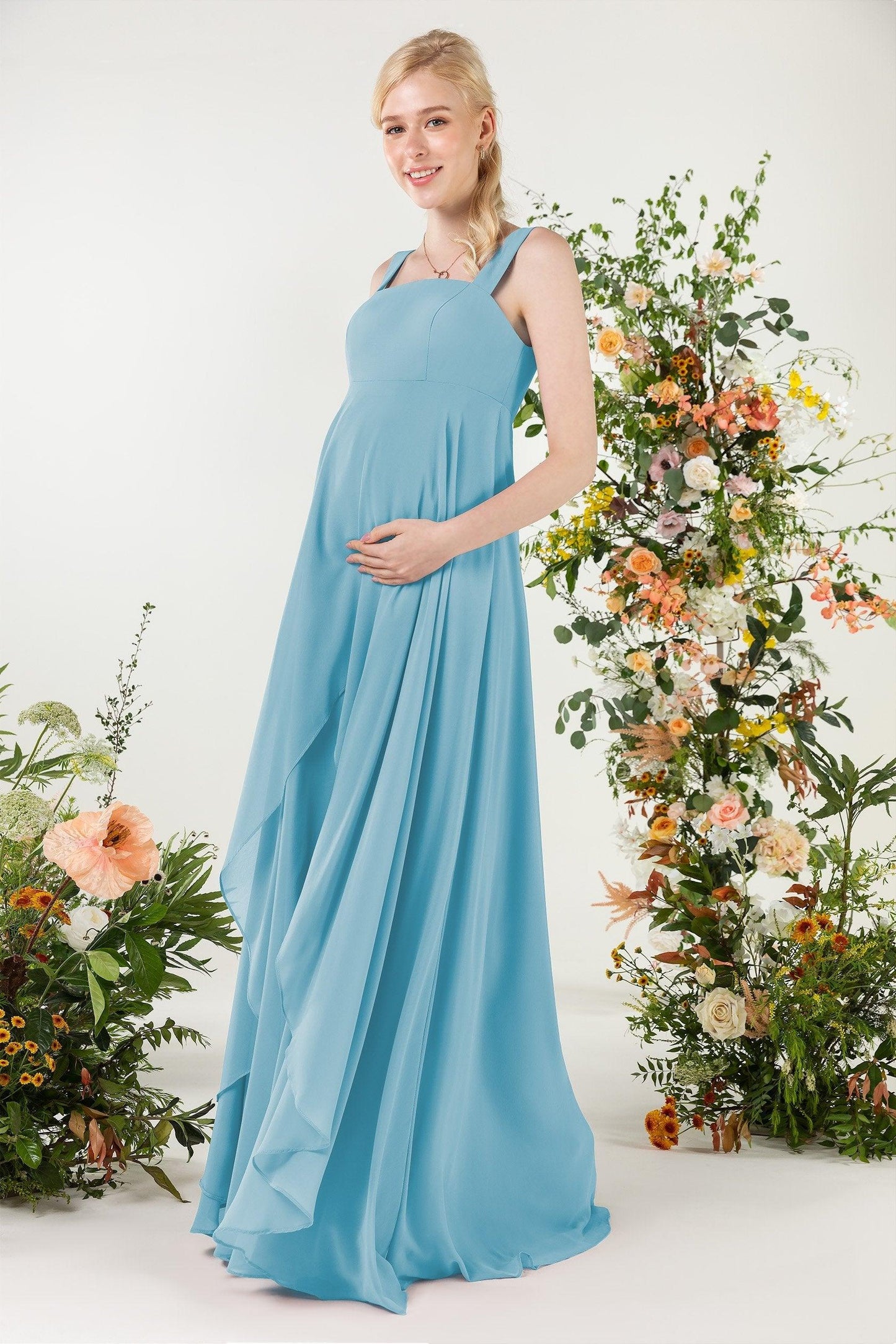 A-Line Sweep-Brush Train Chiffon Bridesmaid Dress CB0473M - COCOMELODY