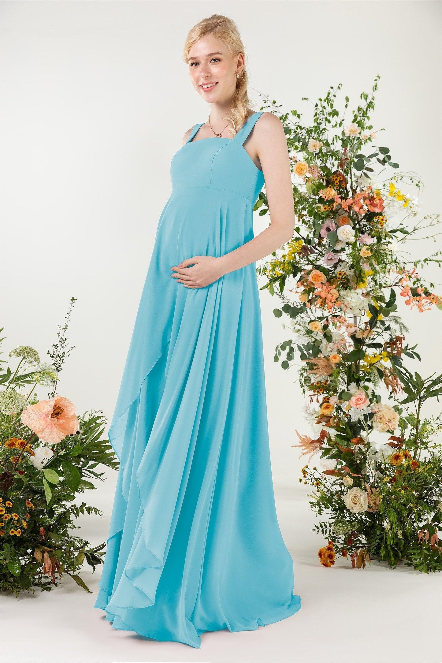 A-Line Sweep-Brush Train Chiffon Bridesmaid Dress CB0473M - COCOMELODY