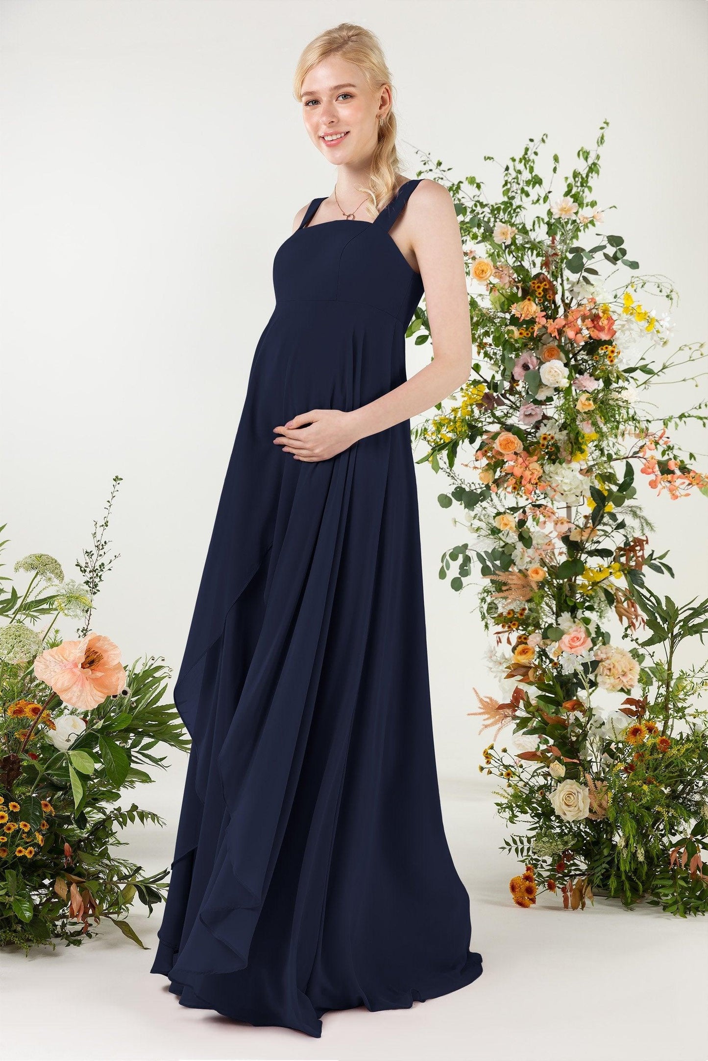 A-Line Sweep-Brush Train Chiffon Bridesmaid Dress CB0473M - COCOMELODY