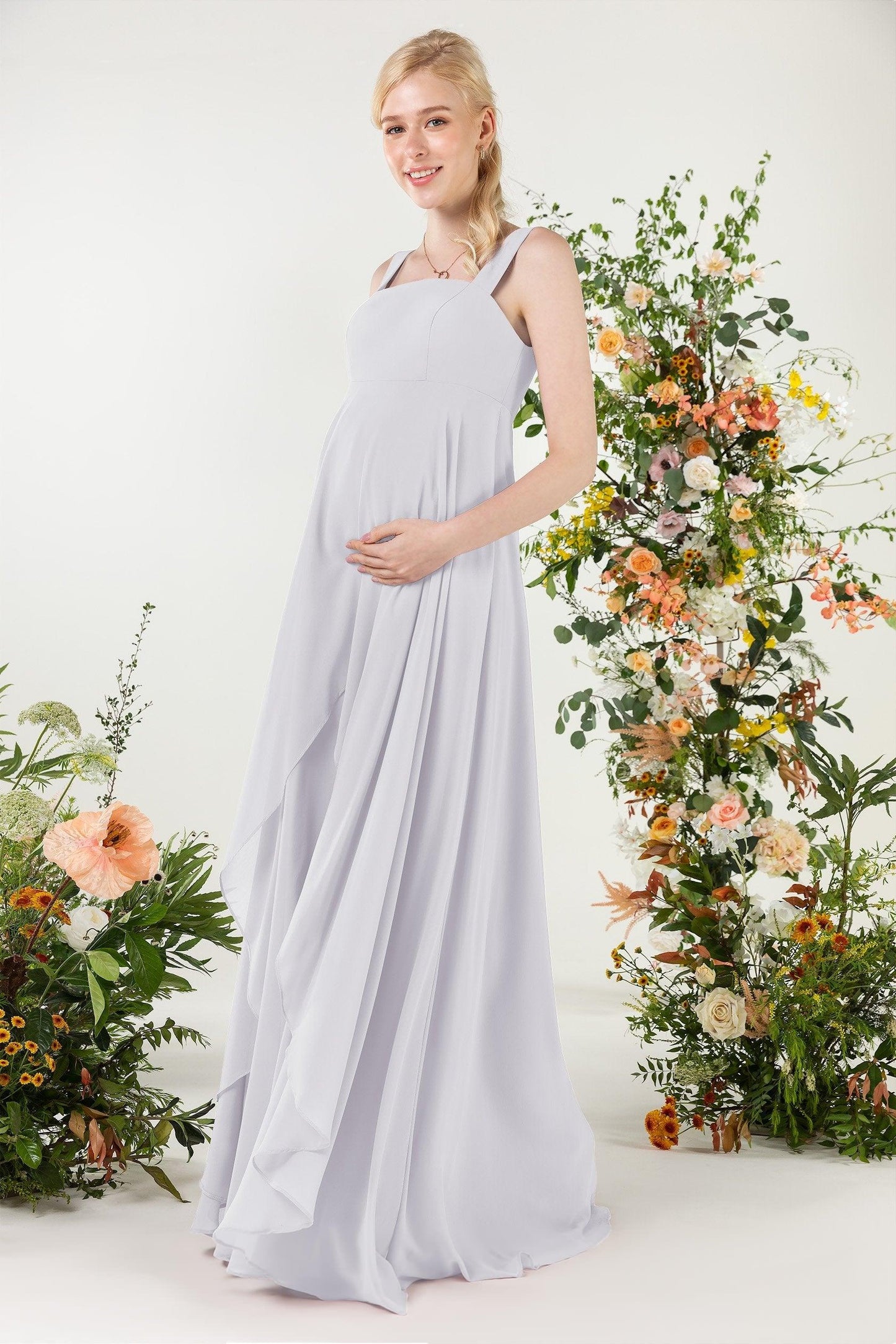 A-Line Sweep-Brush Train Chiffon Bridesmaid Dress CB0473M - COCOMELODY