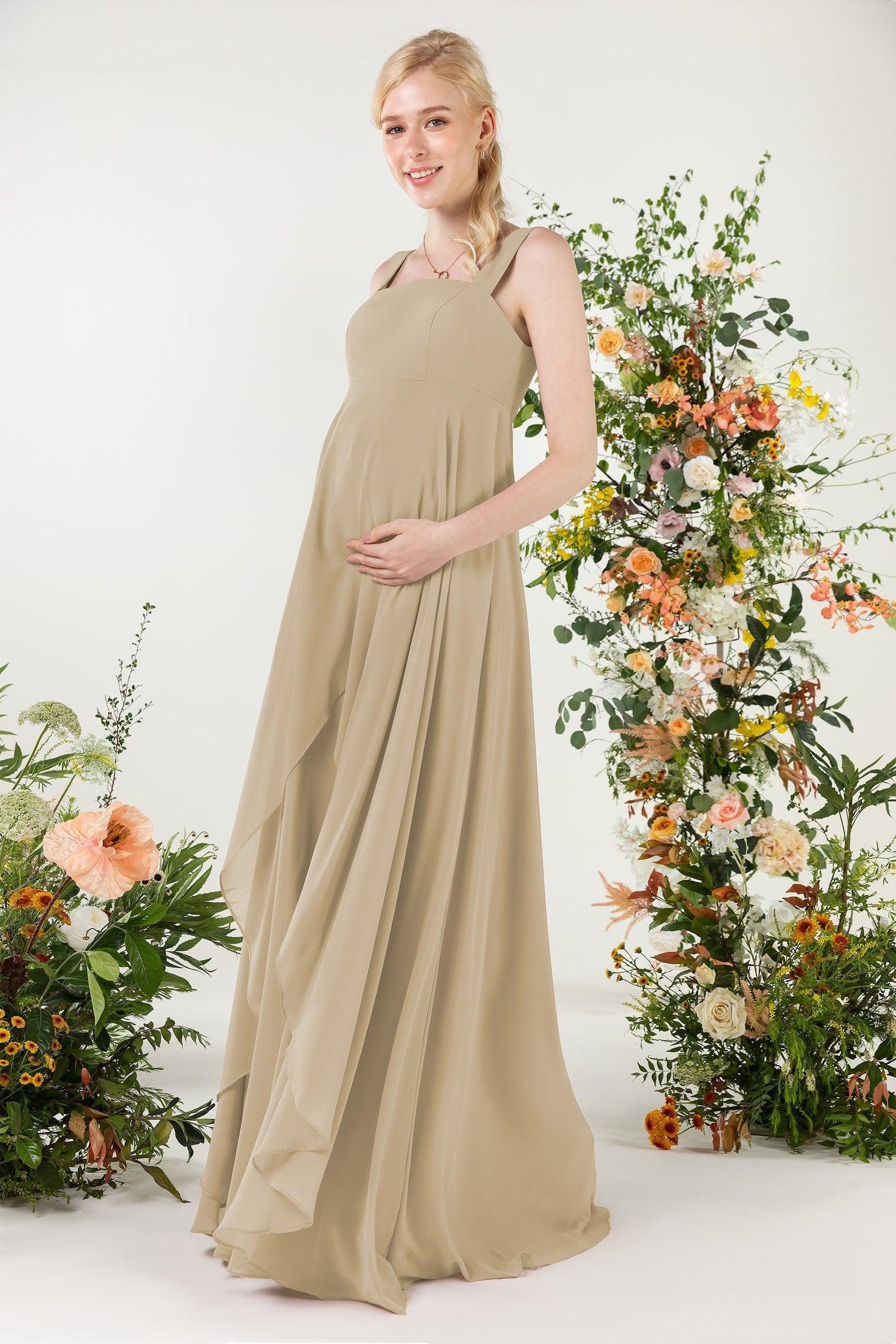 A-Line Sweep-Brush Train Chiffon Bridesmaid Dress CB0473M - COCOMELODY