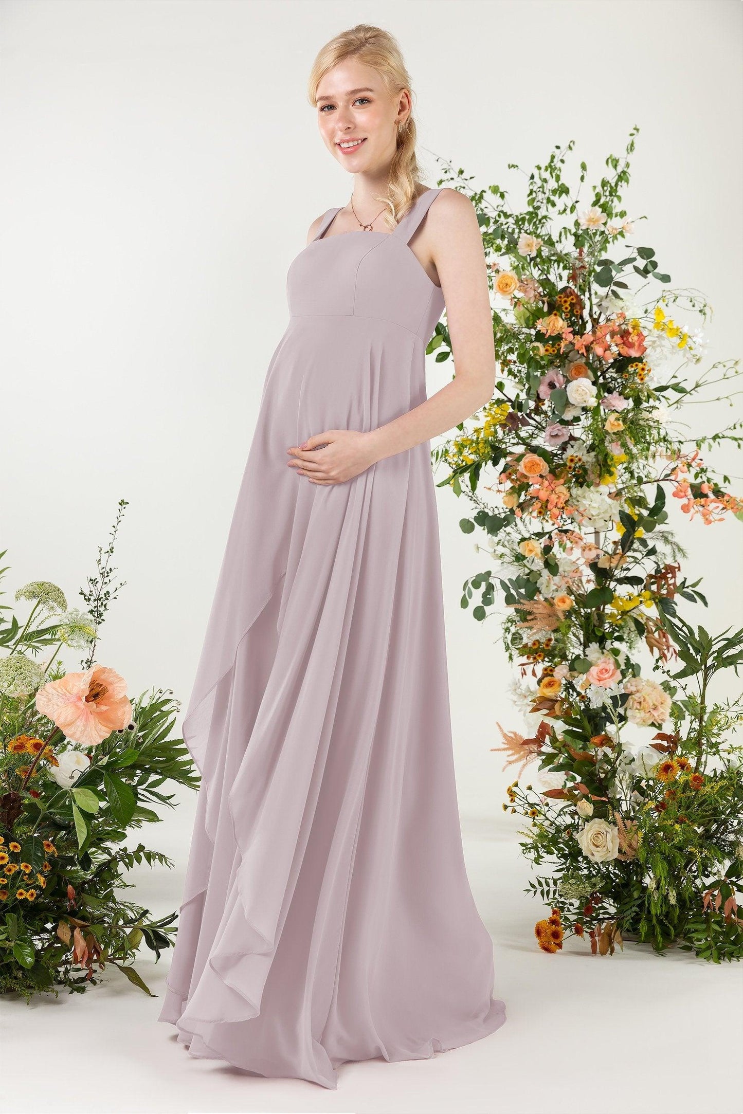 A-Line Sweep-Brush Train Chiffon Bridesmaid Dress CB0473M - COCOMELODY