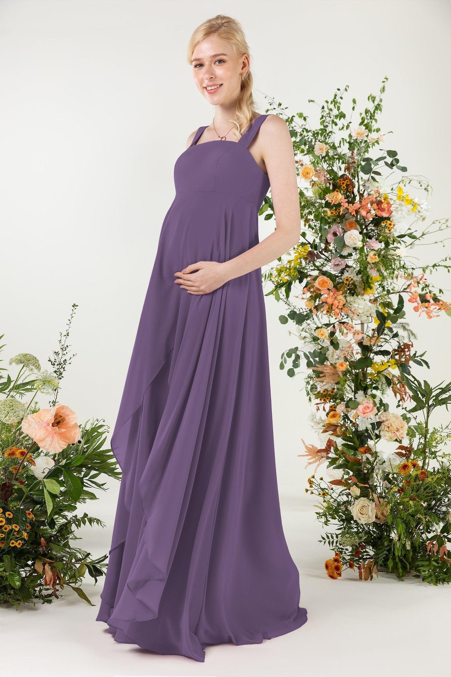 A-Line Sweep-Brush Train Chiffon Bridesmaid Dress CB0473M - COCOMELODY