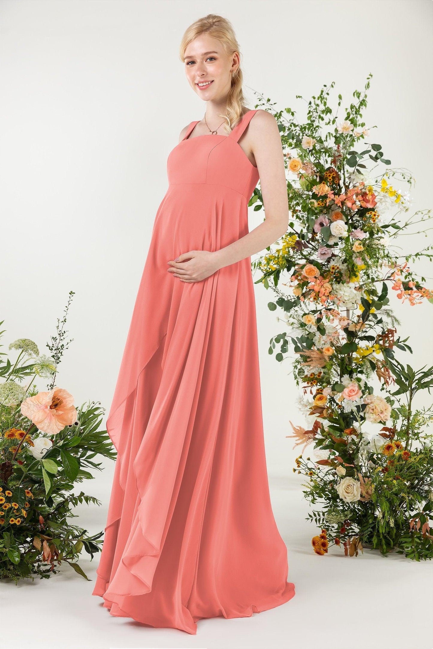A-Line Sweep-Brush Train Chiffon Bridesmaid Dress CB0473M - COCOMELODY