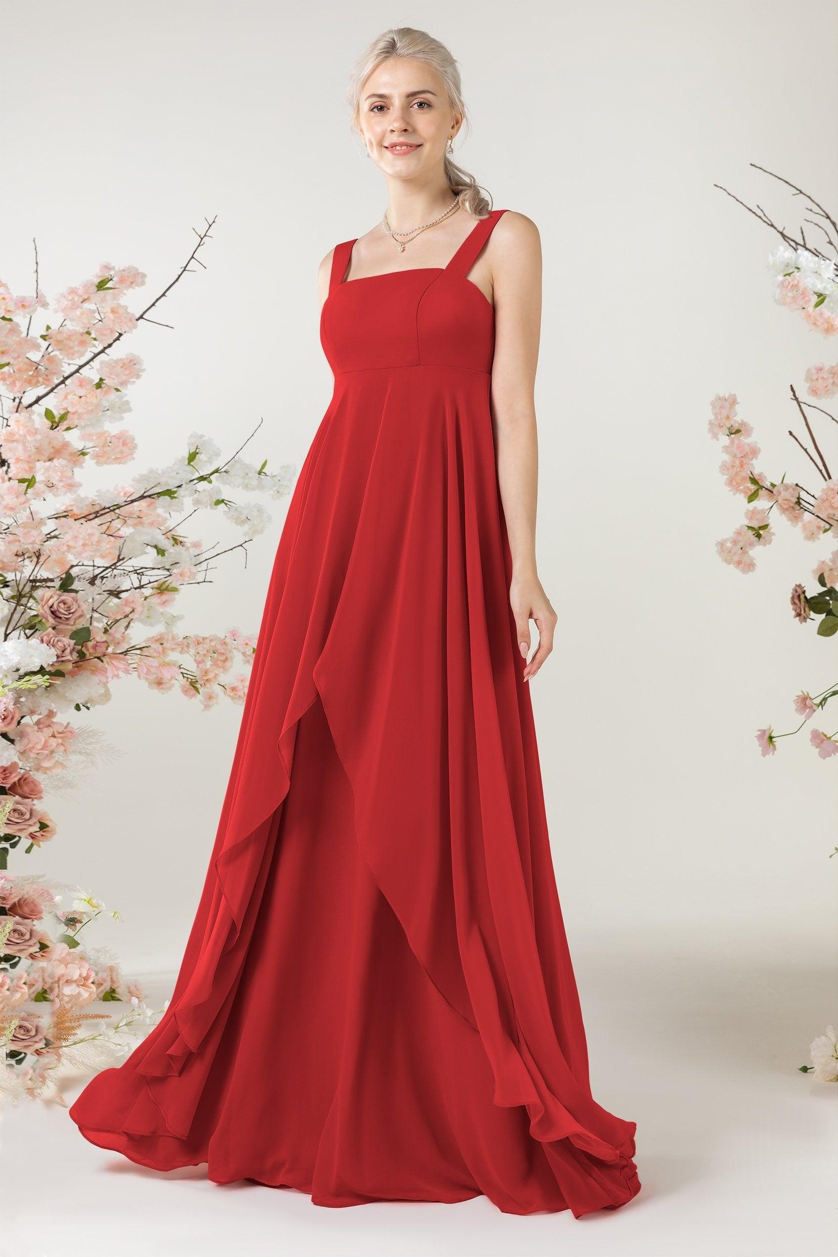 A-Line Sweep-Brush Train Chiffon Bridesmaid Dress CB0473 - COCOMELODY